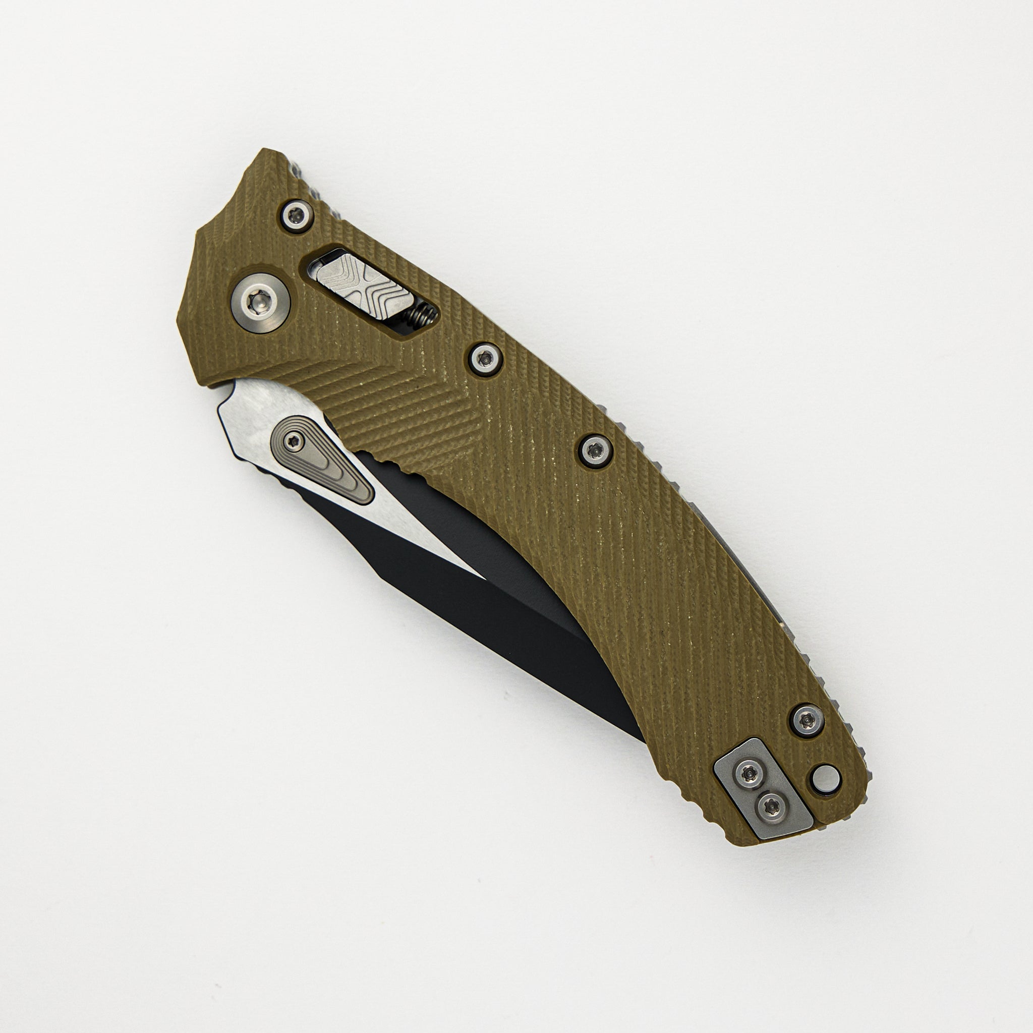 Microtech Amphibian - RAM-LOK Black Drop Point Partial Serrated Fluted OD Green G10 137RL-2FLGTOD