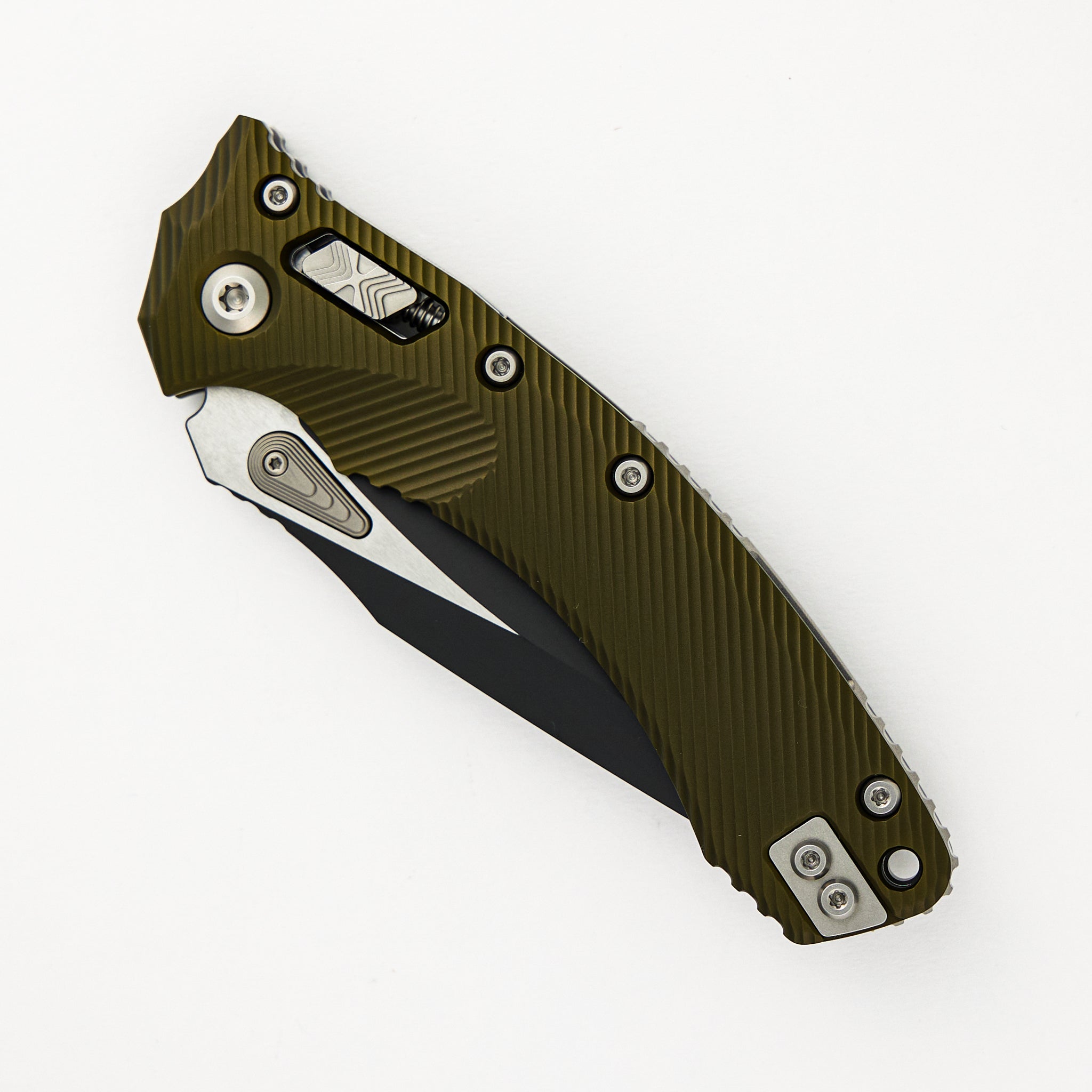 Microtech Amphibian - RAM-LOK Black Drop Point Partial Serrated Fluted OD Green Aluminum 137RL-2FLOD