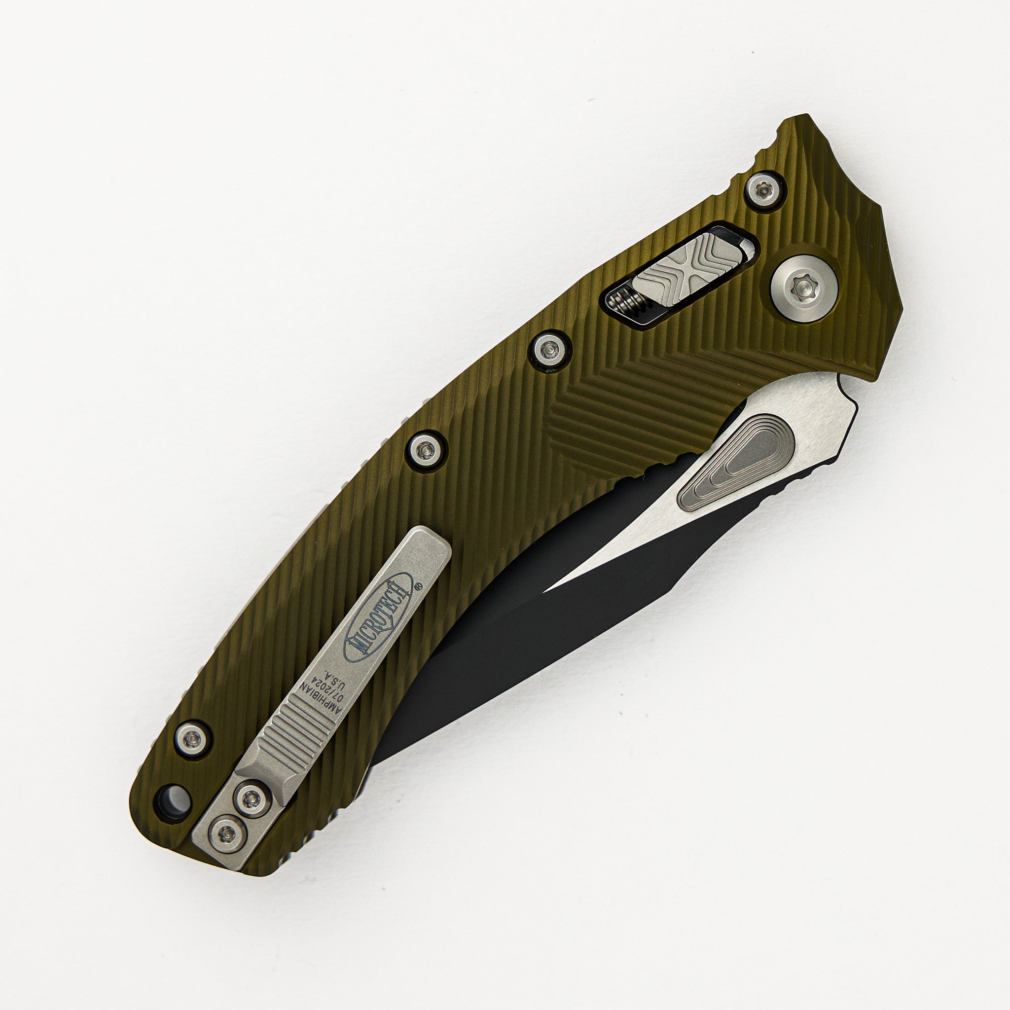 Microtech Amphibian - RAM-LOK Black Drop Point Partial Serrated Fluted OD Green Aluminum 137RL-2FLOD