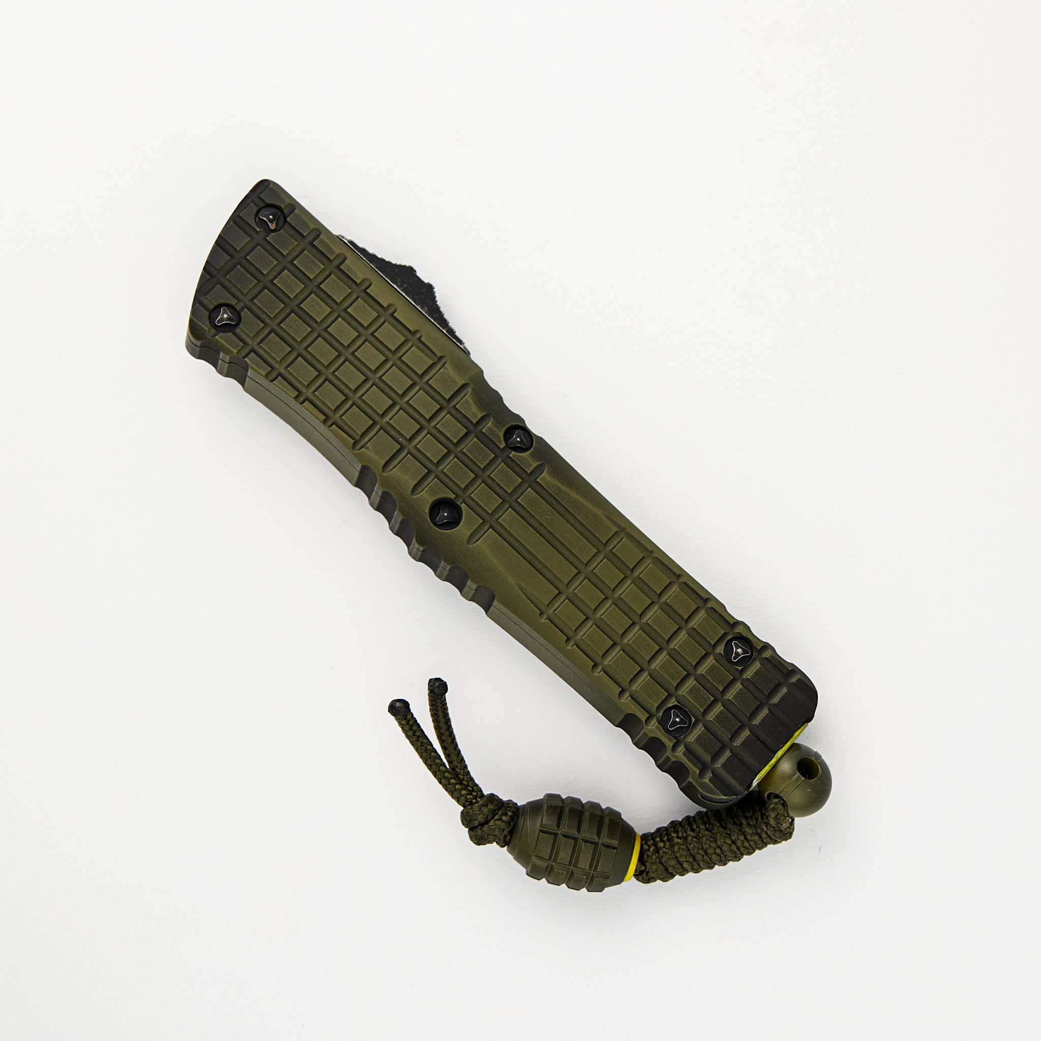 MICROTECH COMBAT TROODON – D/E FRAG OFF SERIES GRENADE GREEN APOCALYPTIC DOUBLE REVERSE FULL SERRATED 142-DR12 APFROGG