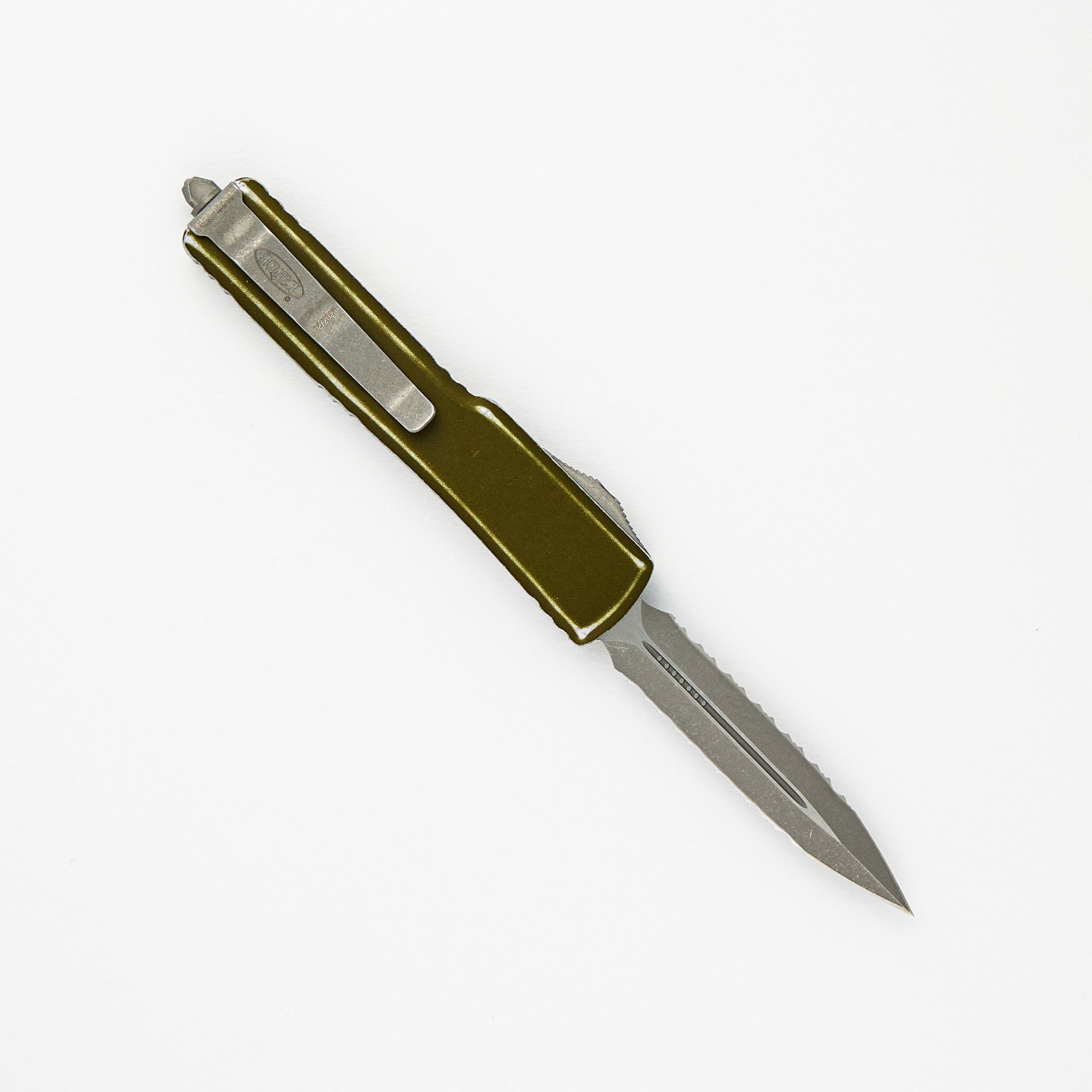 MICROTECH UTX-70 D-E DISTRESSED OD GREEN APOCALYPTIC DOUBLE FULL SERRATED 147-D12 DOD