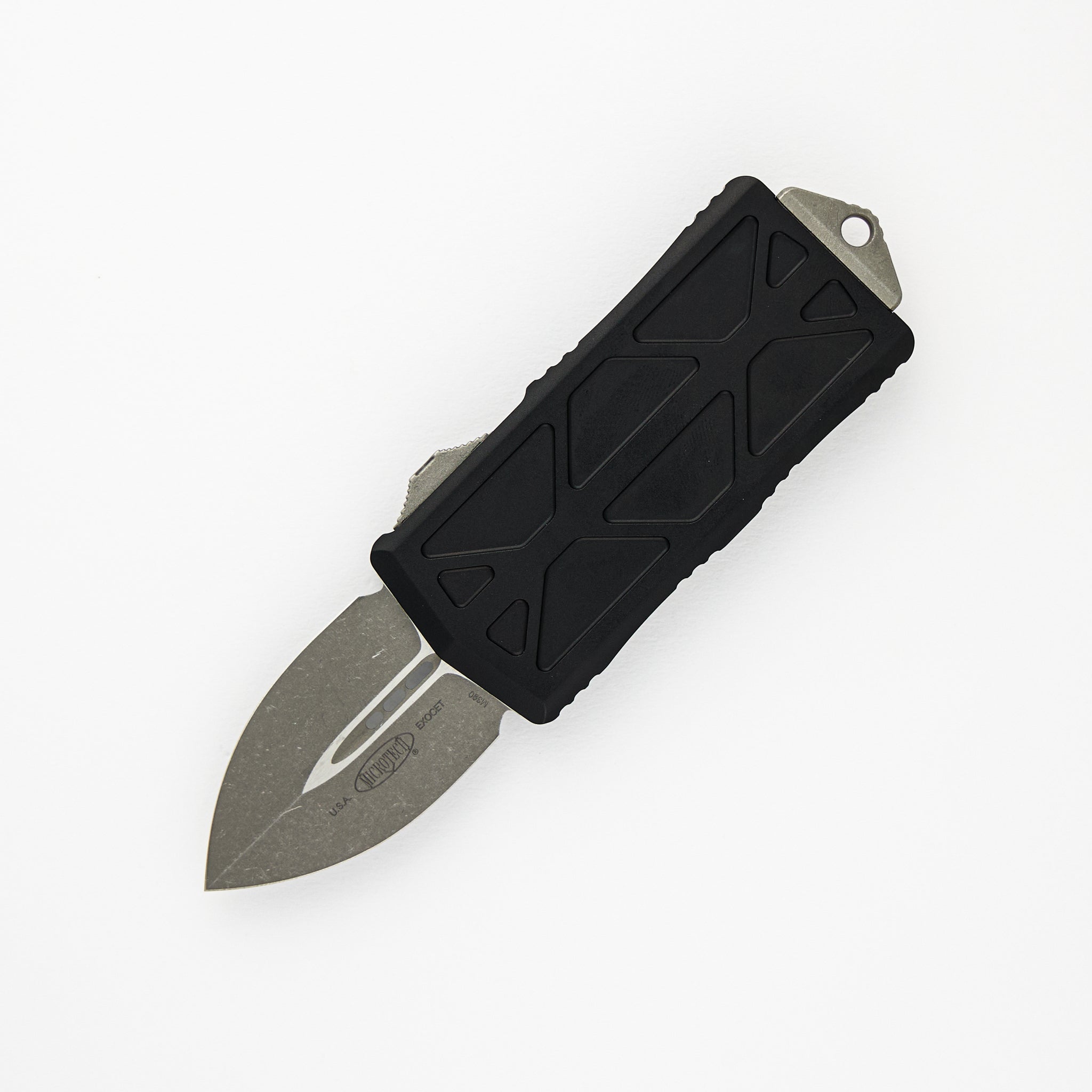 MICROTECH EXOCET 157-10AP - CA-LEGAL OTF KNIFE - BLACK MONEYCLIP D-E STONEWASH APOCALYPTIC