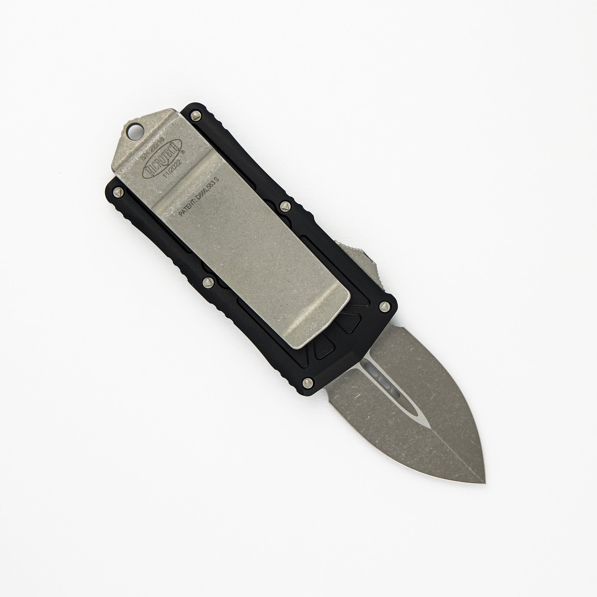 MICROTECH EXOCET 157-10AP - CA-LEGAL OTF KNIFE - BLACK MONEYCLIP D-E STONEWASH APOCALYPTIC