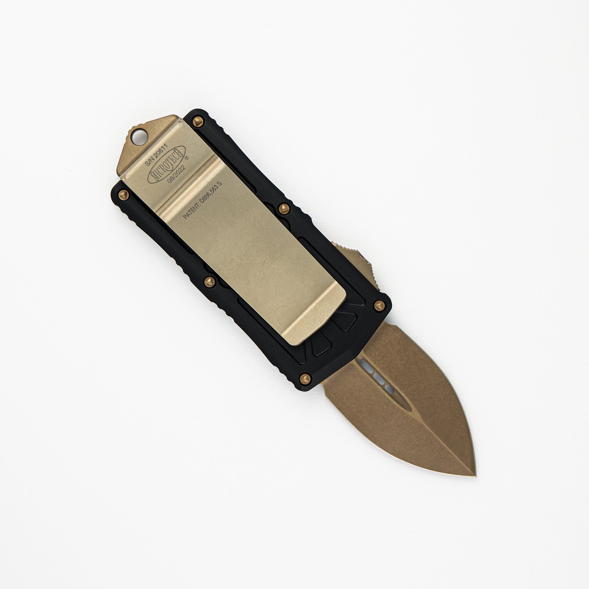 MICROTECH EXOCET - CA-LEGAL OTF KNIFE - MONEYCLIP D-E BRONZE STANDARD 157-13