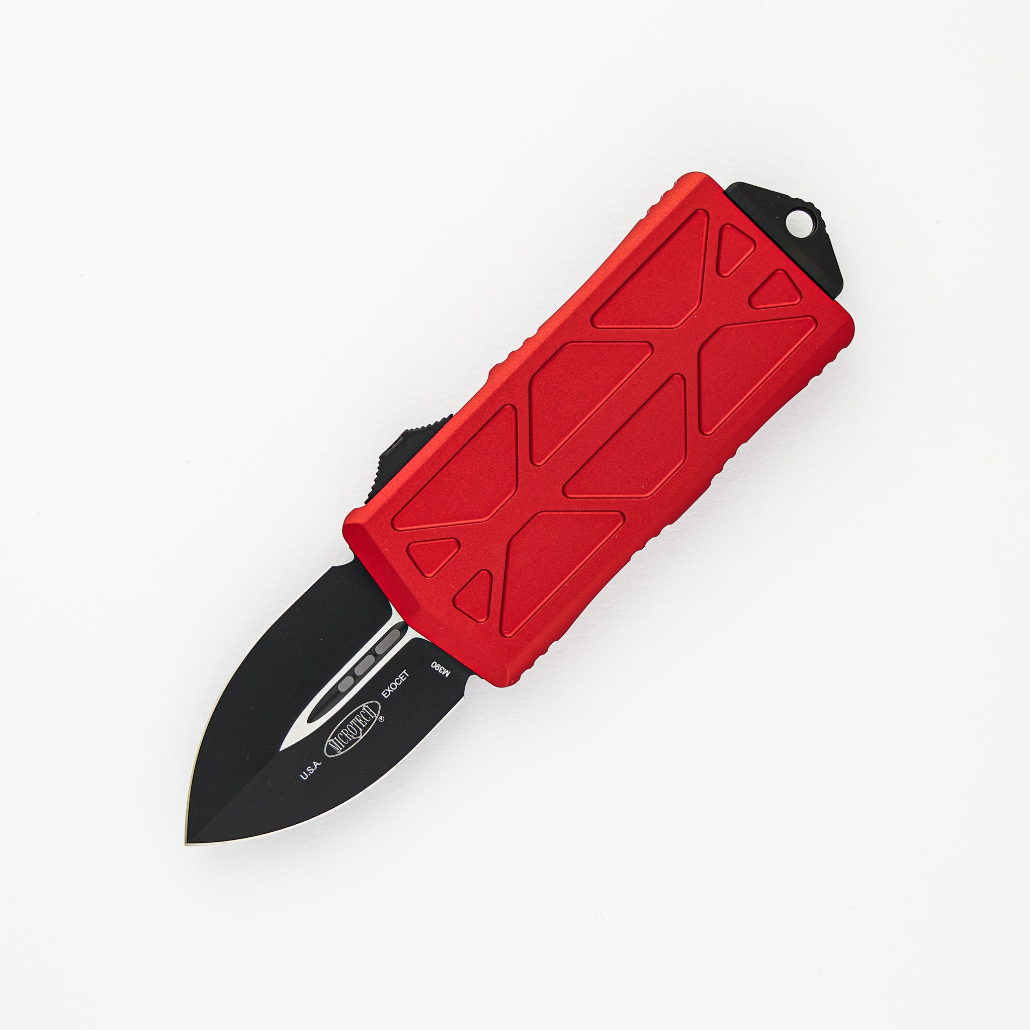 MICROTECH EXOCET - CA-LEGAL OTF KNIFE - MONEYCLIP D-E RED STANDARD 157-1 RD