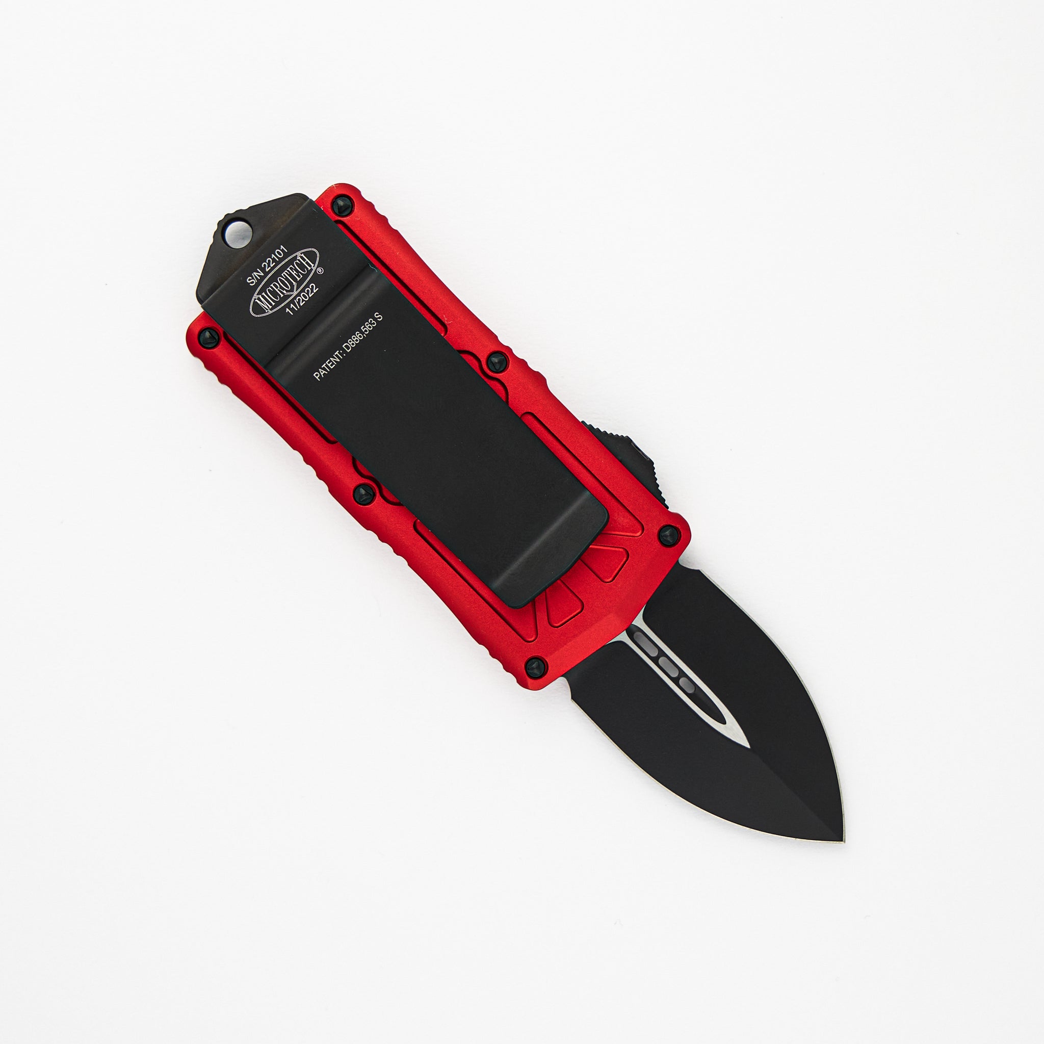 MICROTECH EXOCET - CA-LEGAL OTF KNIFE - MONEYCLIP D-E RED STANDARD 157-1 RD