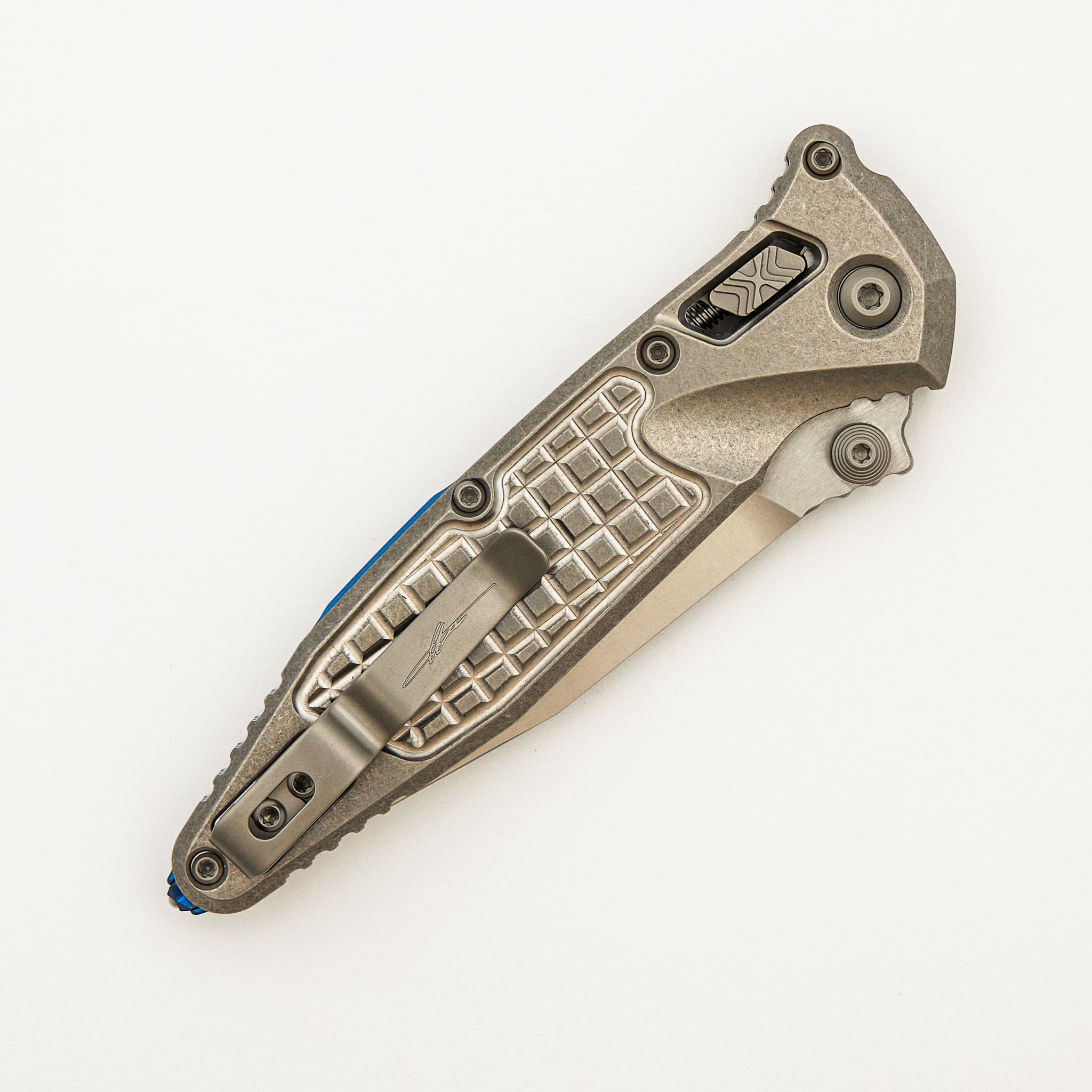 "Marfione Select" Socom RAM-LOK Spear Point Stonewash Finish Frag Pattern Titanium w/ Blue Titanium Accents 160RL-10FRMS3