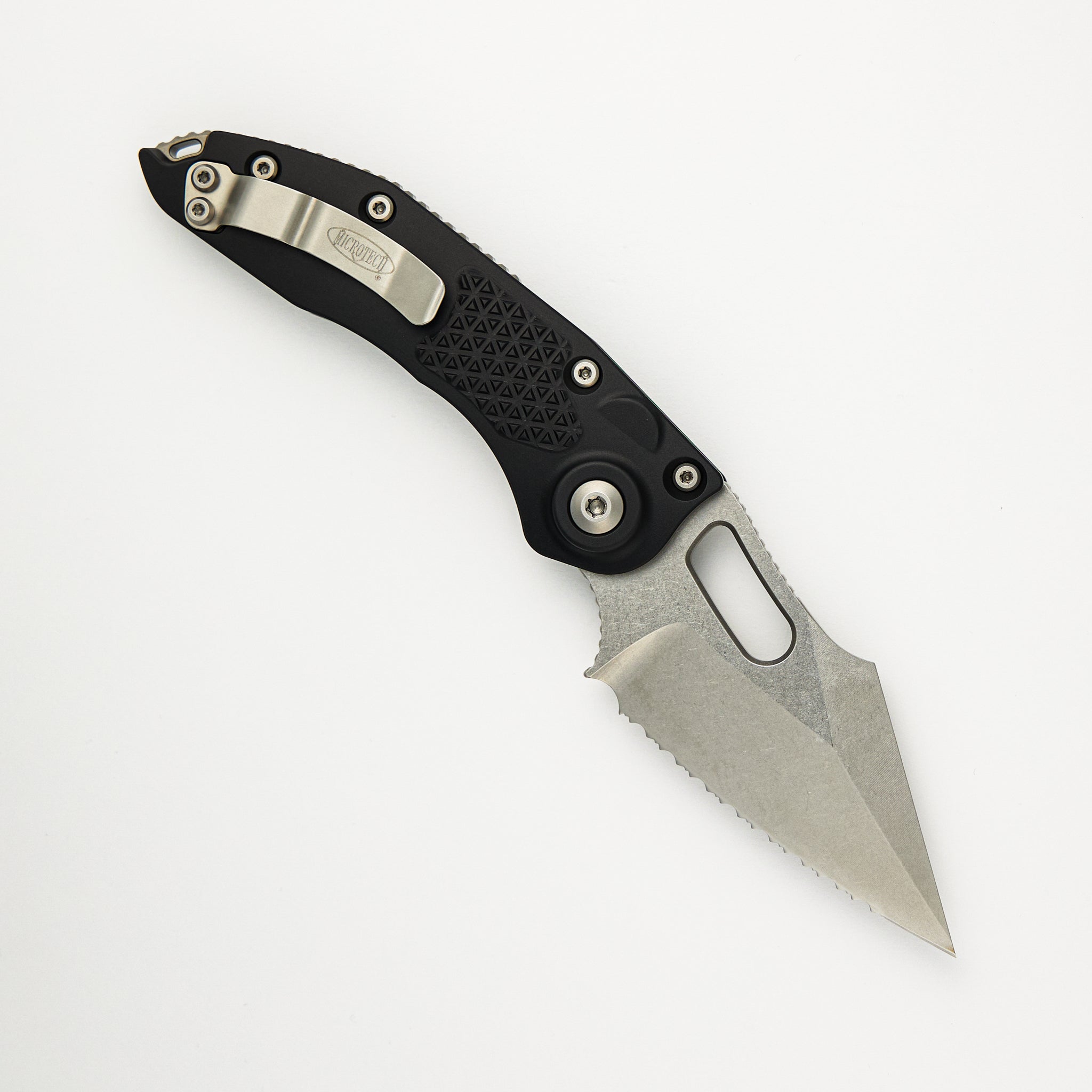 Microtech Stitch - A S/E Stonewash Full Serrated 169-12