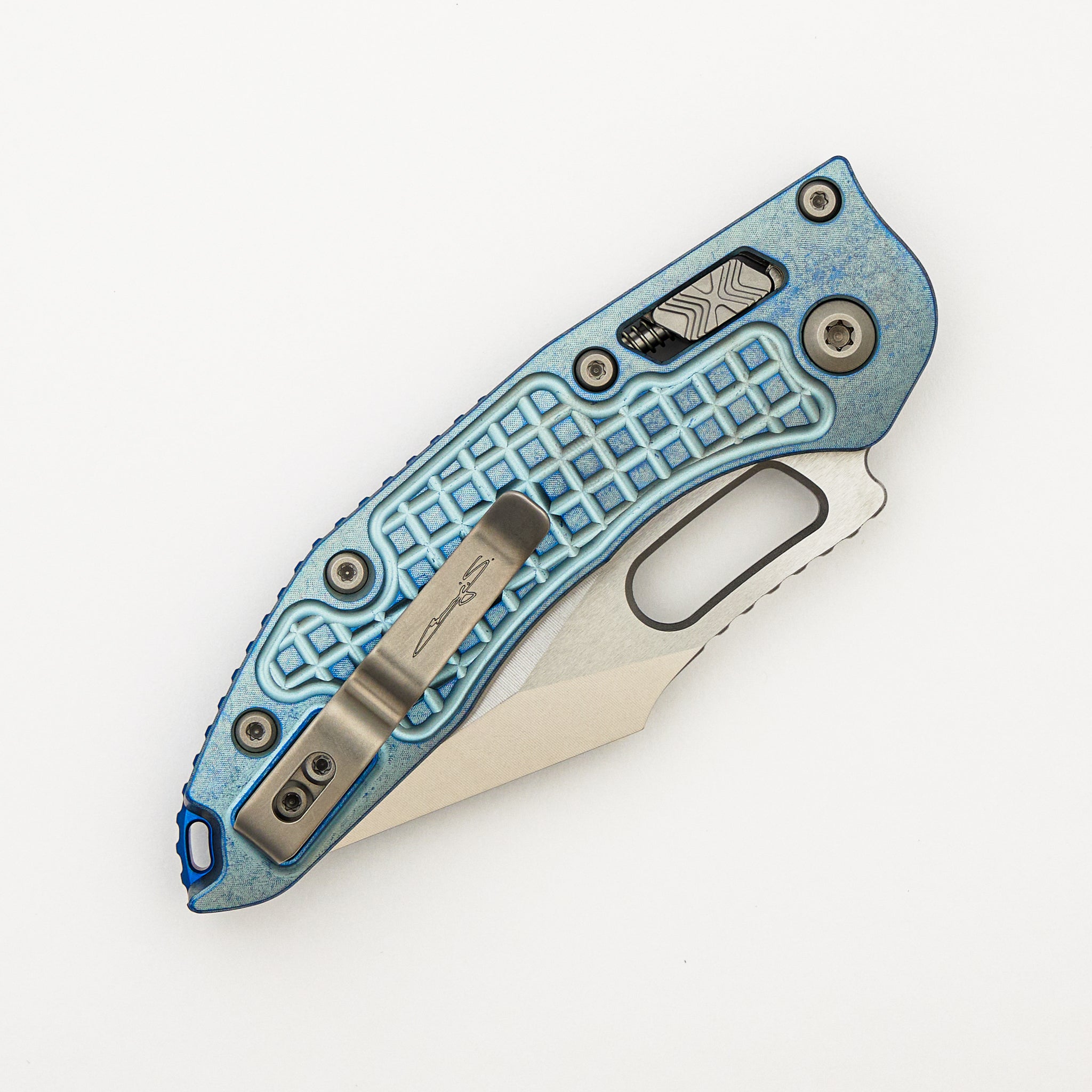 "Marfione Select" Stitch - RAM-LOK Stonewash Finish Ice Blue Anodized Frag Pattern Titanium W/ Blue Titanium Accent 169RL-10FRMS6