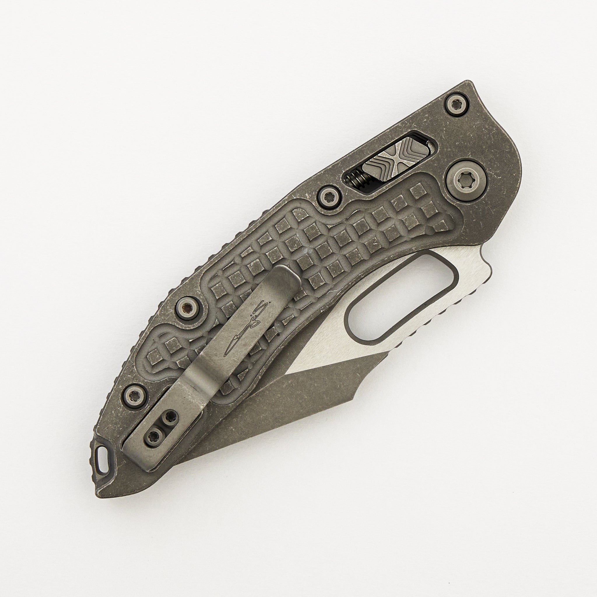 "Marfione Select" Stitch - RAM-LOK Partial Serrated Apocalyptic Finish Frag Pattern Titanium 169RL-11APFRMS1