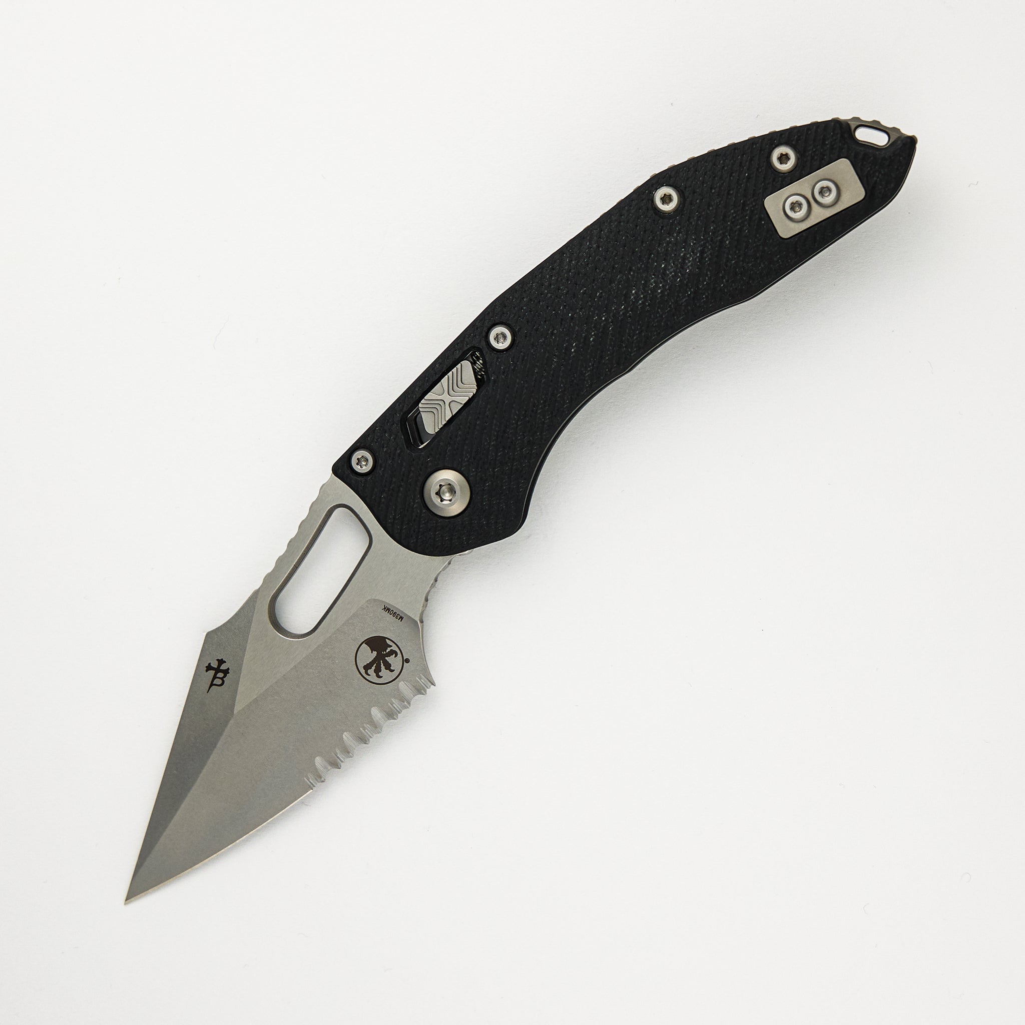 Microtech - Borka Blades Design Stitch – RAM-LOK S/E Fluted G-10 Black Stonewash Partial Serrated 169RL-11 FLGTBK