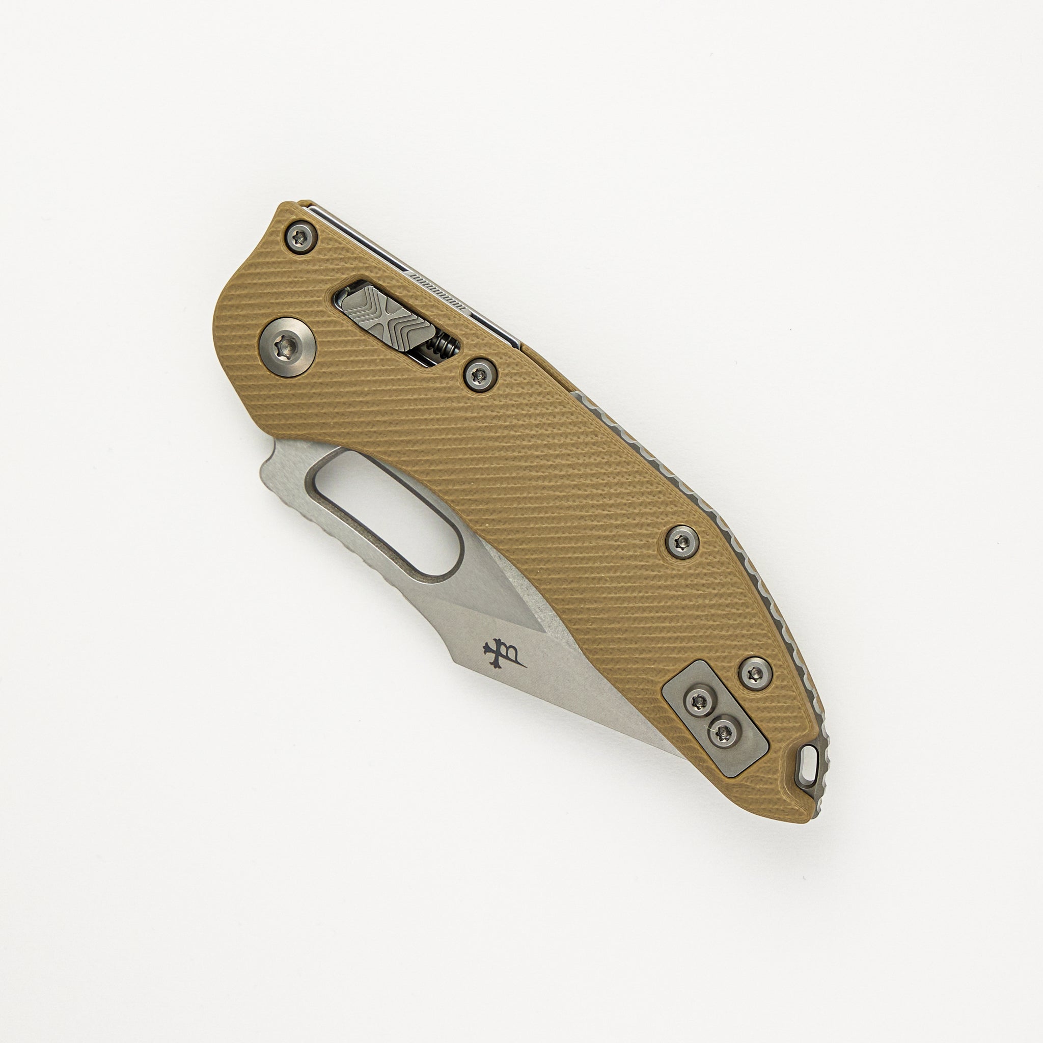 Microtech - Borka Blades Design Stitch – RAM-LOK S/E Fluted Tan G10 Stonewash Partial Serrated 169RL-11FLGTTA