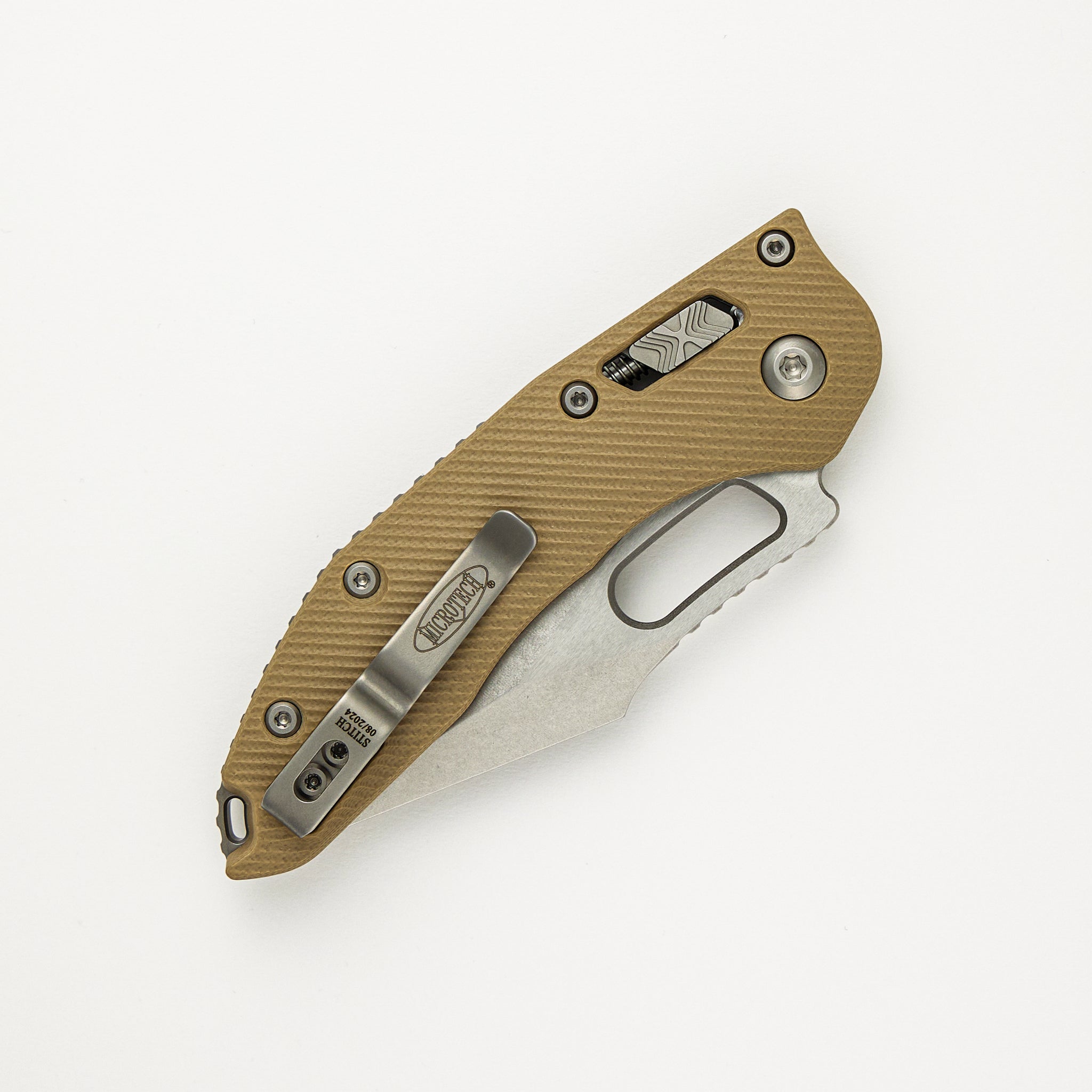 Microtech - Borka Blades Design Stitch – RAM-LOK S/E Fluted Tan G10 Stonewash Partial Serrated 169RL-11FLGTTA