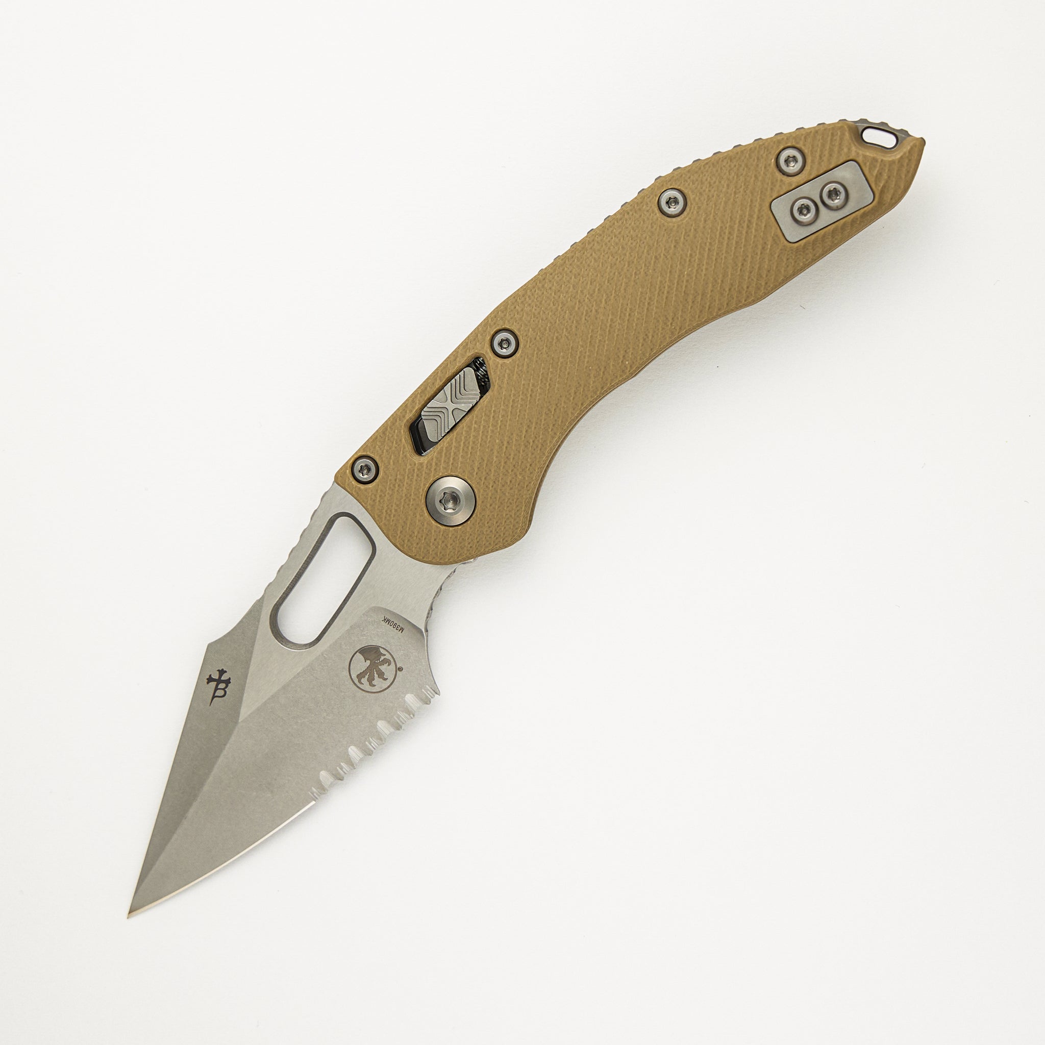 Microtech - Borka Blades Design Stitch – RAM-LOK S/E Fluted Tan G10 Stonewash Partial Serrated 169RL-11FLGTTA