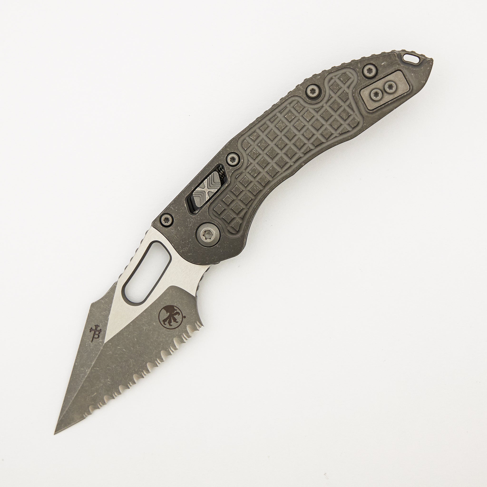"Marfione Select" Stitch - RAM-LOK Full Serrated Apocalyptic Finish Frag Pattern Titanium 169RL-12APFRMS1