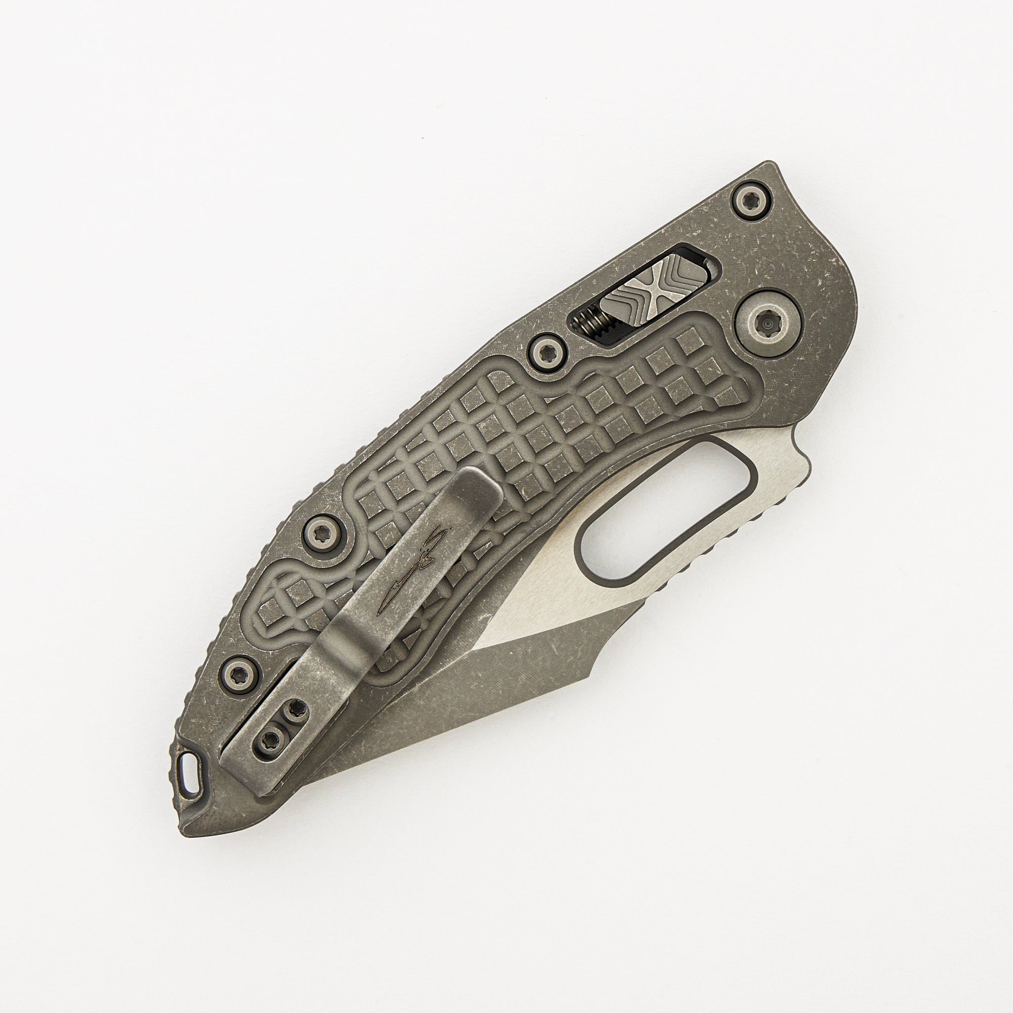 "Marfione Select" Stitch - RAM-LOK Full Serrated Apocalyptic Finish Frag Pattern Titanium 169RL-12APFRMS1