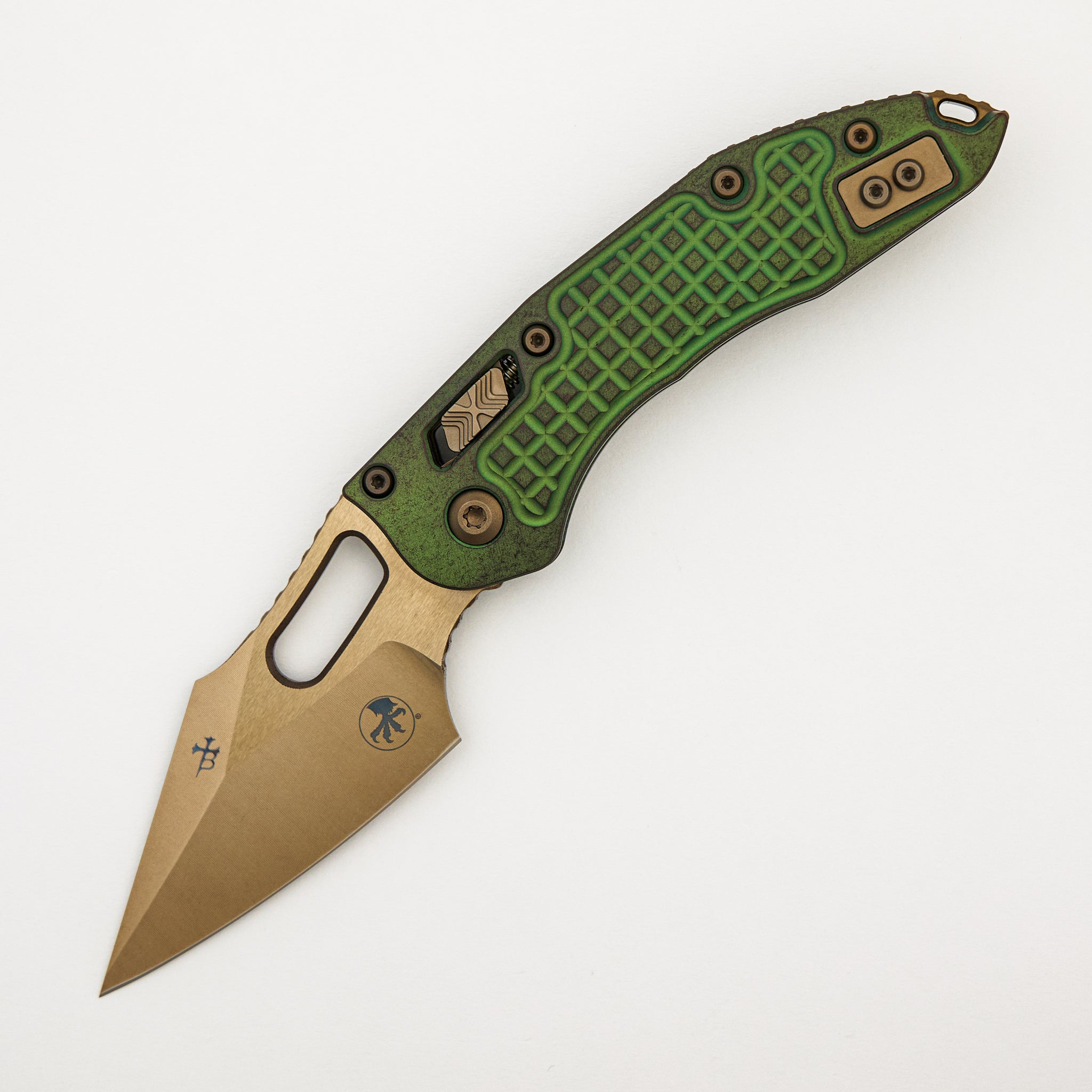"Marfione Select" Stitch - RAM-LOK Bronzed Stonewash Finish Antique Green Anodized Frag Pattern Titanium W/ Bronze Titanium Accent 169RL-13FRMS1
