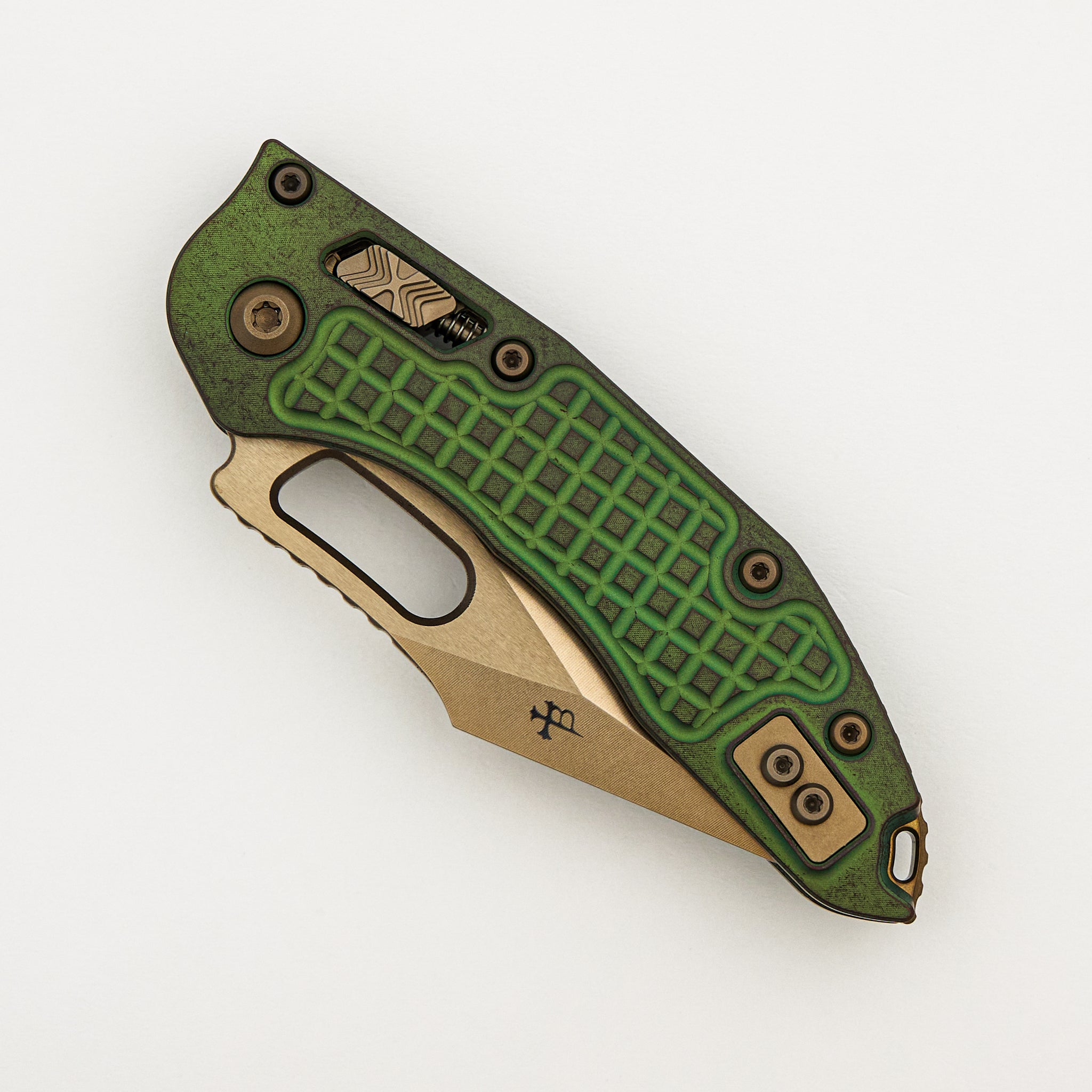 "Marfione Select" Stitch - RAM-LOK Bronzed Stonewash Finish Antique Green Anodized Frag Pattern Titanium W/ Bronze Titanium Accent 169RL-13FRMS1