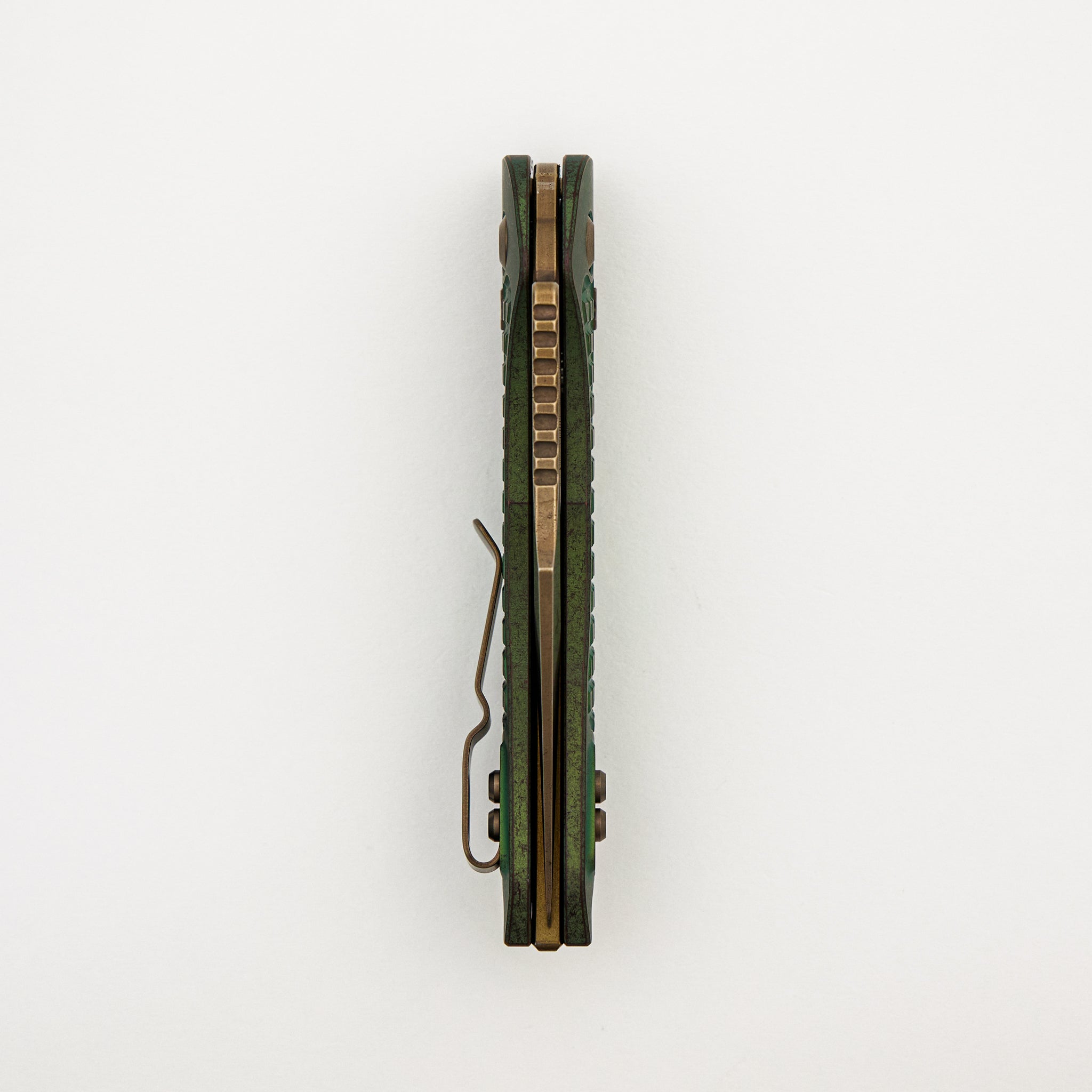 "Marfione Select" Stitch - RAM-LOK Bronzed Stonewash Finish Antique Green Anodized Frag Pattern Titanium W/ Bronze Titanium Accent 169RL-13FRMS1