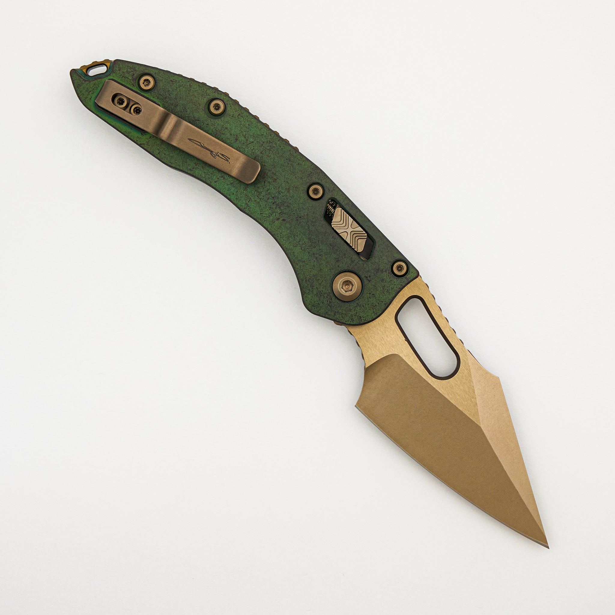"Marfione Select" Stitch - RAM-LOK Bronzed Stonewash Finish Antique Green Anodized Slab Side Titanium W/ Bronze Titanium Accent 169RL-13MS1