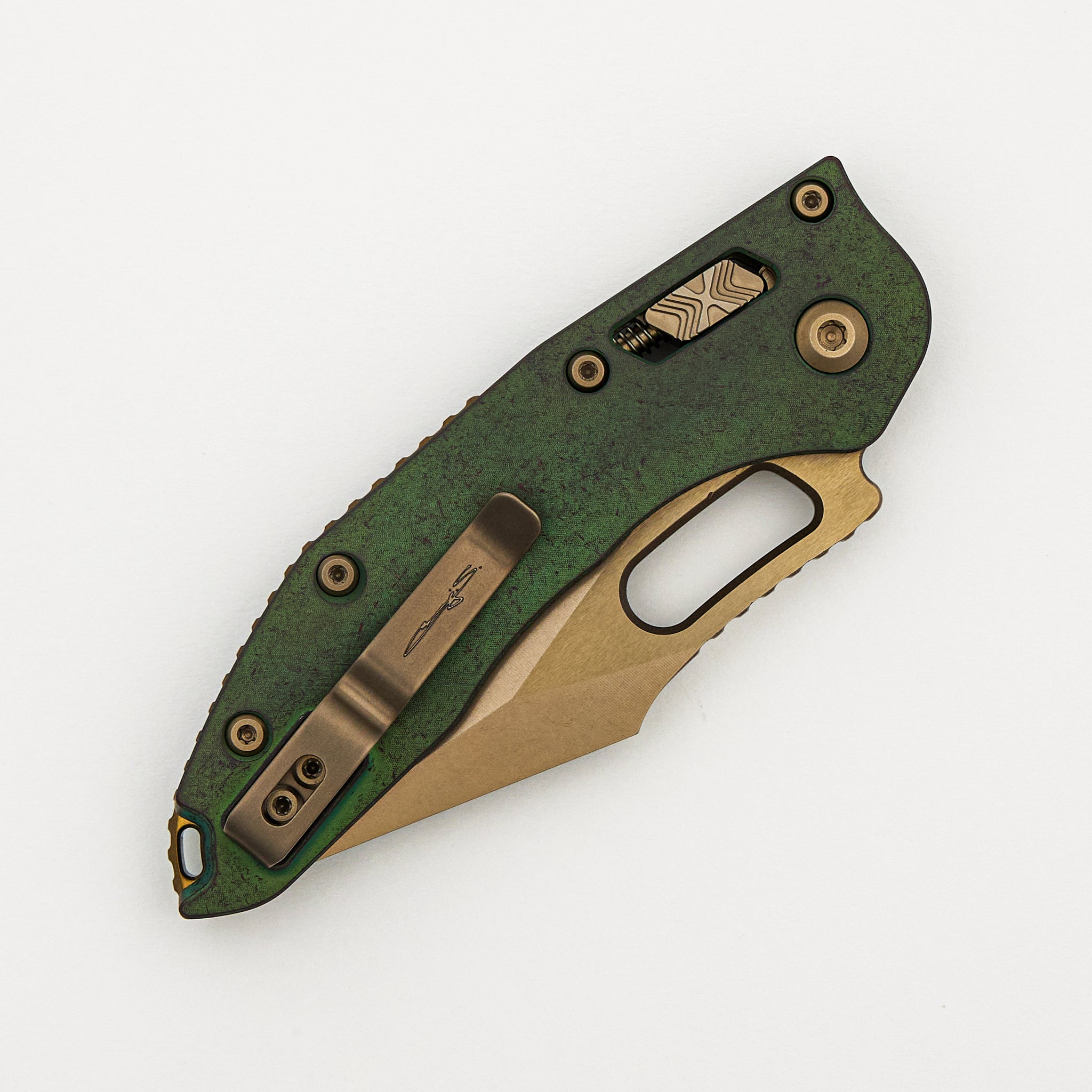"Marfione Select" Stitch - RAM-LOK Bronzed Stonewash Finish Antique Green Anodized Slab Side Titanium W/ Bronze Titanium Accent 169RL-13MS1