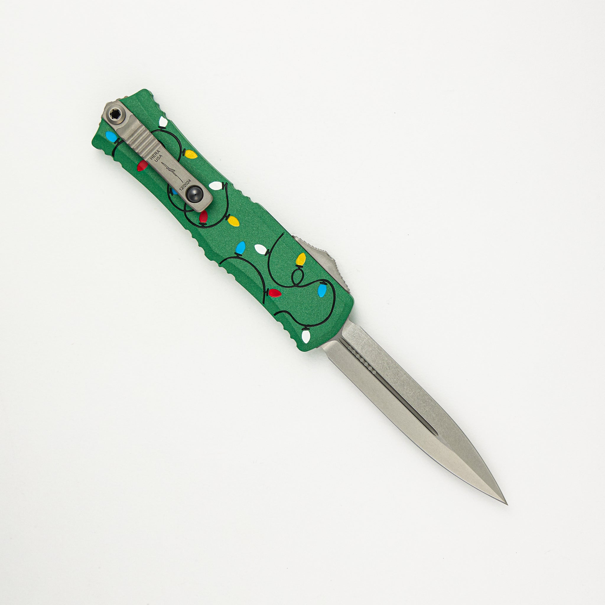 Microtech Mini Hera II D/E Signature Series Christmas Green Stonewash Standard 1702M-10 GRCMAS