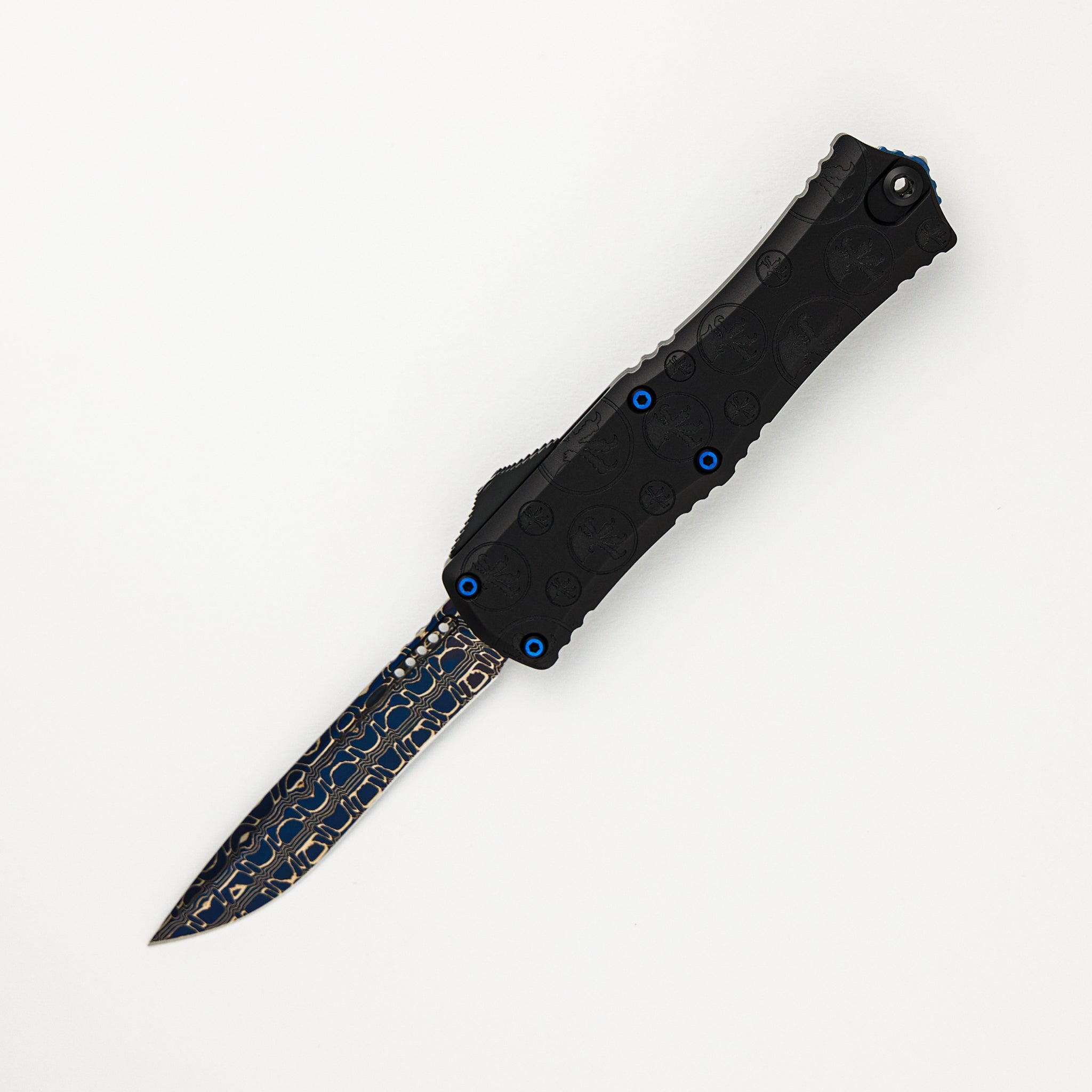 Microtech Hera II Mini Recurve Signature Series Vegas Forge Claw Burst W/ Blue Hardware 1705M-16MS1