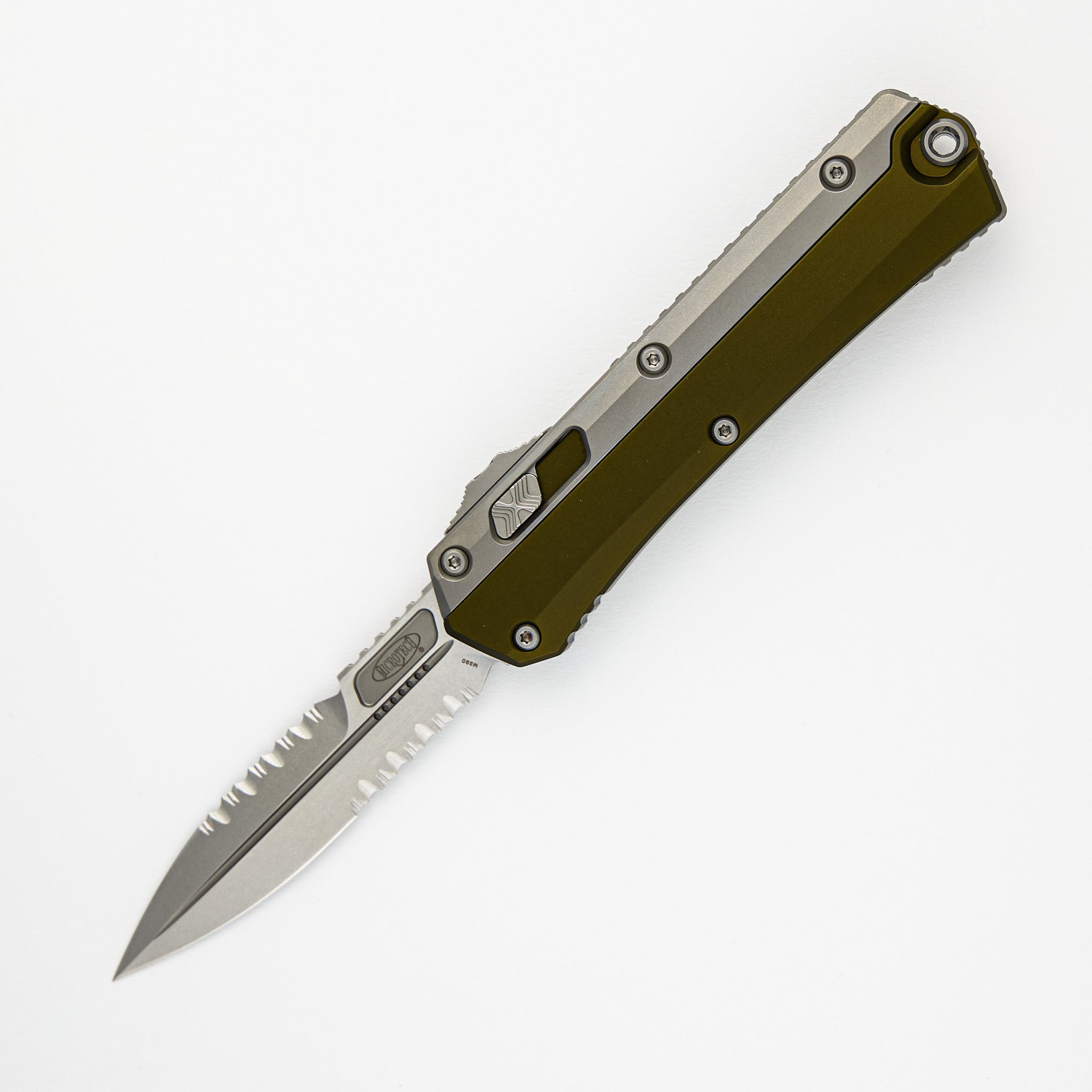 Microtech Glykon Bayonet OD Green Stonewash Full Serrated Nickel Boron Internals 184-12 OD