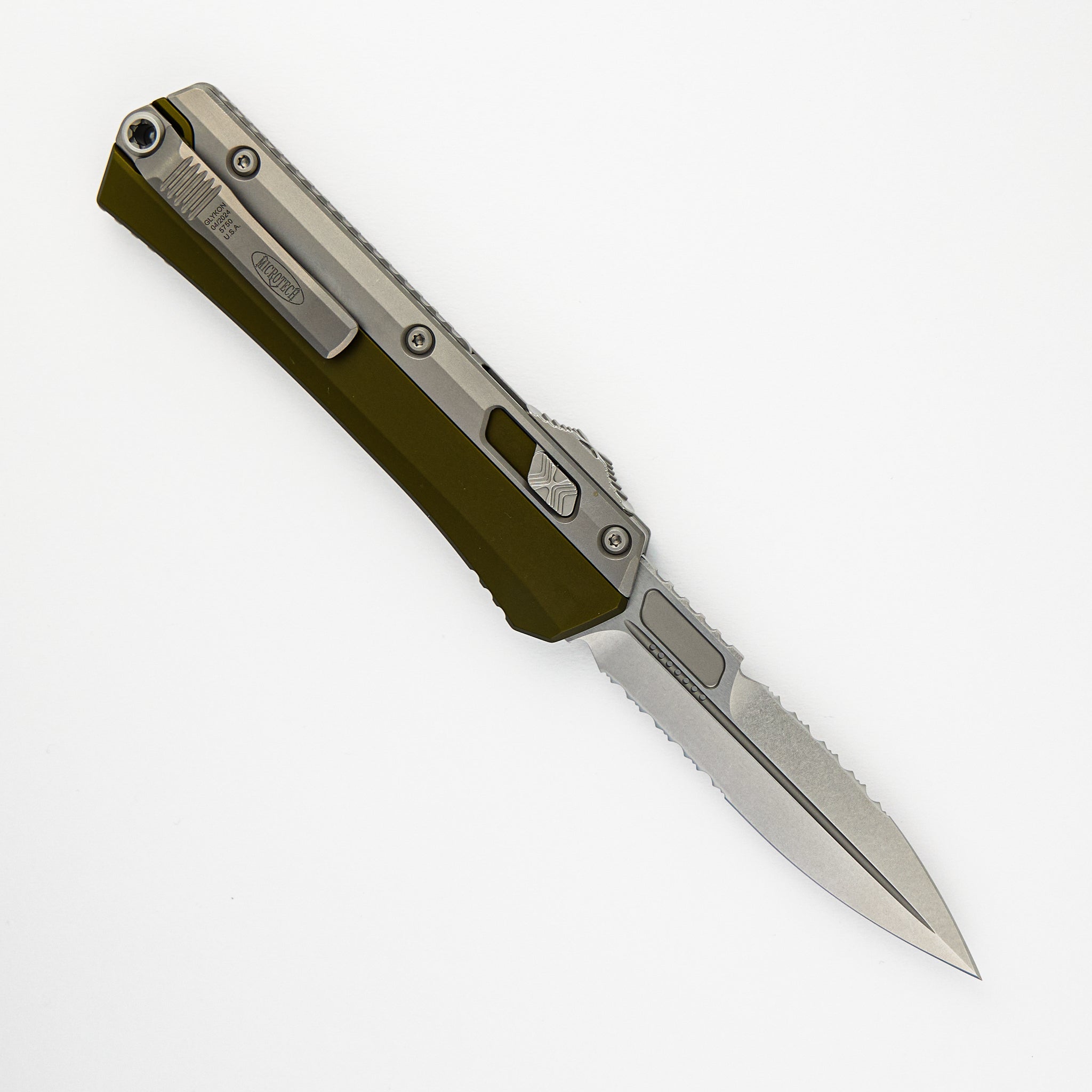 Microtech Glykon Bayonet OD Green Stonewash Full Serrated Nickel Boron Internals 184-12 OD