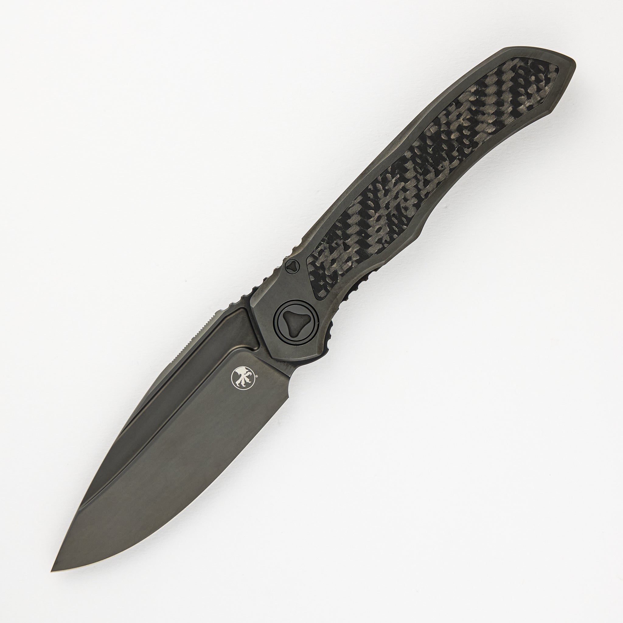 Microtech Anax – S-E DLC Titanium Handle DLC Standard DLC Titanium Pivot Collar Carbon Fiber Inlay 190C-1 DLCTCFITI