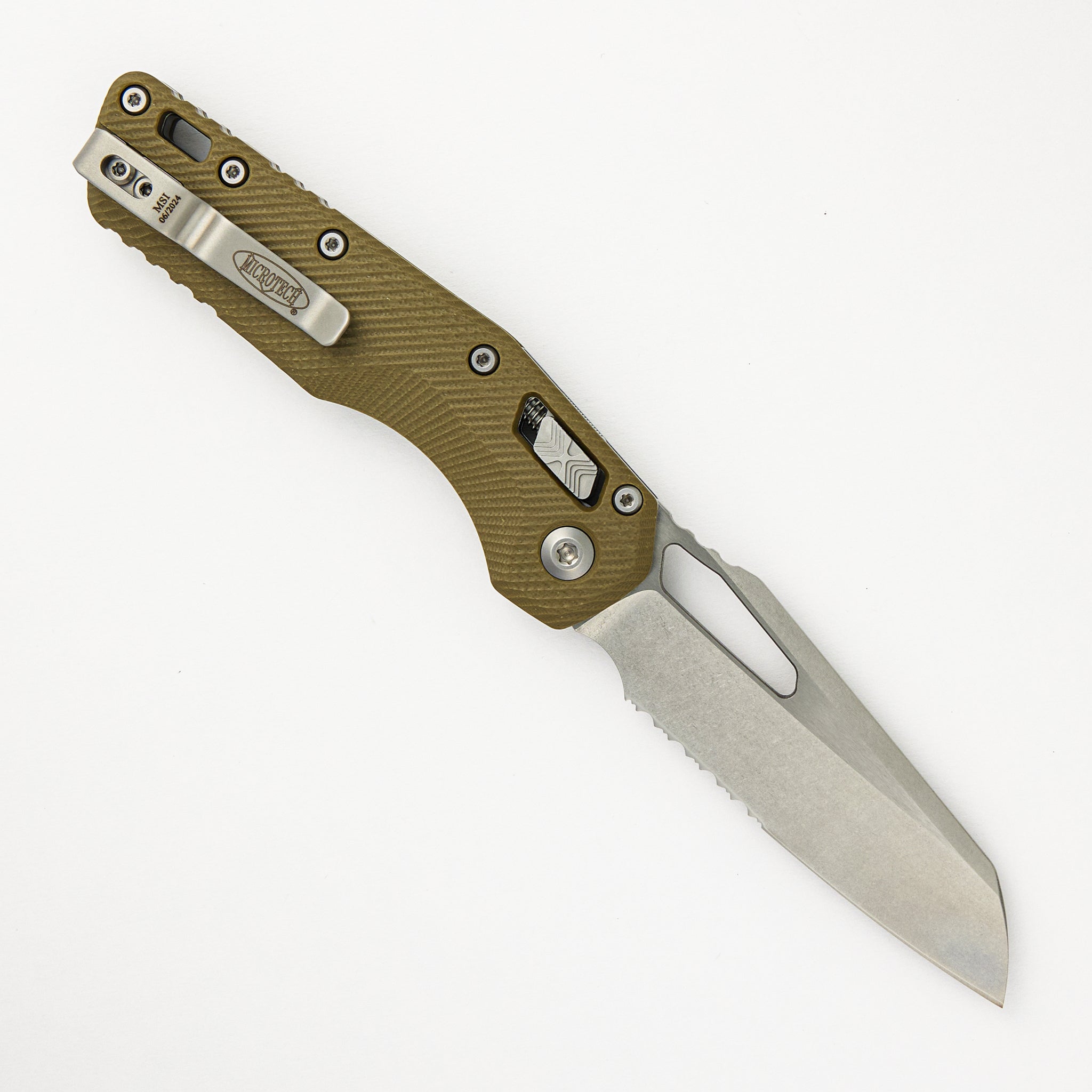 Microtech MSI S/E Fluted OD Green G10 Stonewash Partial Serrated 210-11 FLGTOD