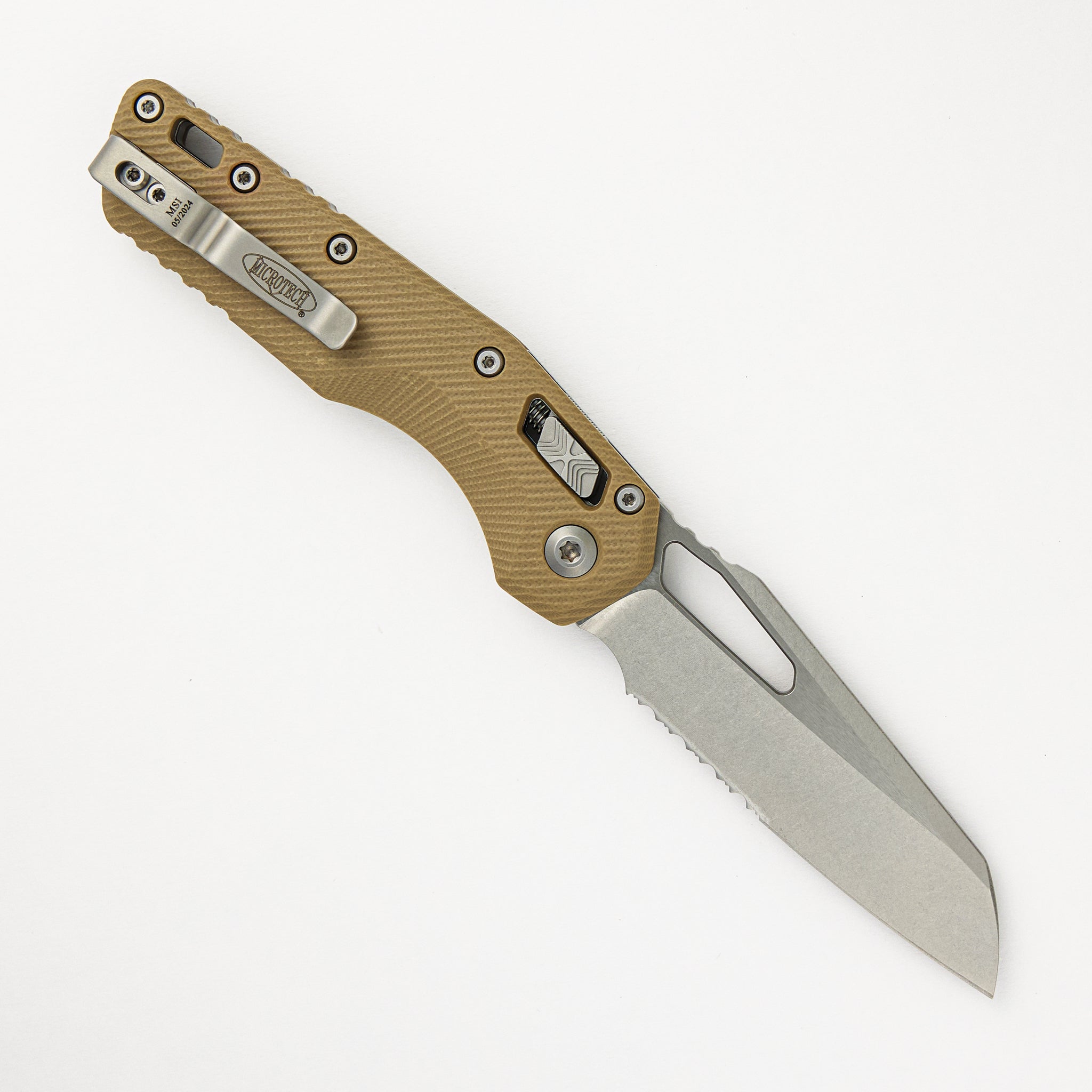 Microtech MSI S/E Fluted Tan G10 Stonewash Partial Serrated 210-11 FLGTTA