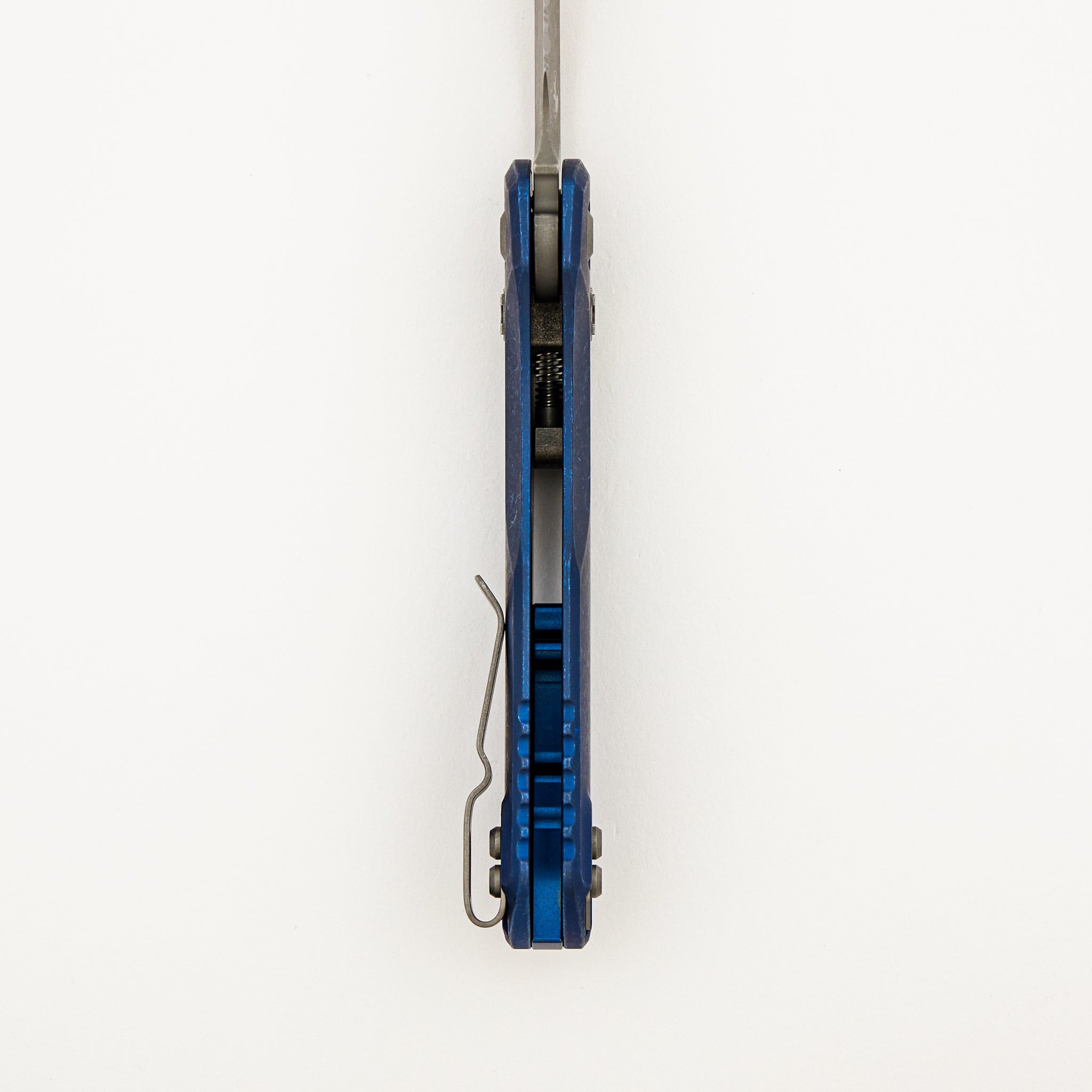 "Marfione Select" MSI - RAM-LOK - Full Serrated Apocalyptic Finish Antique Blue Anodized Slab Side Titanium W/ Blue Accent 210-12APMS2