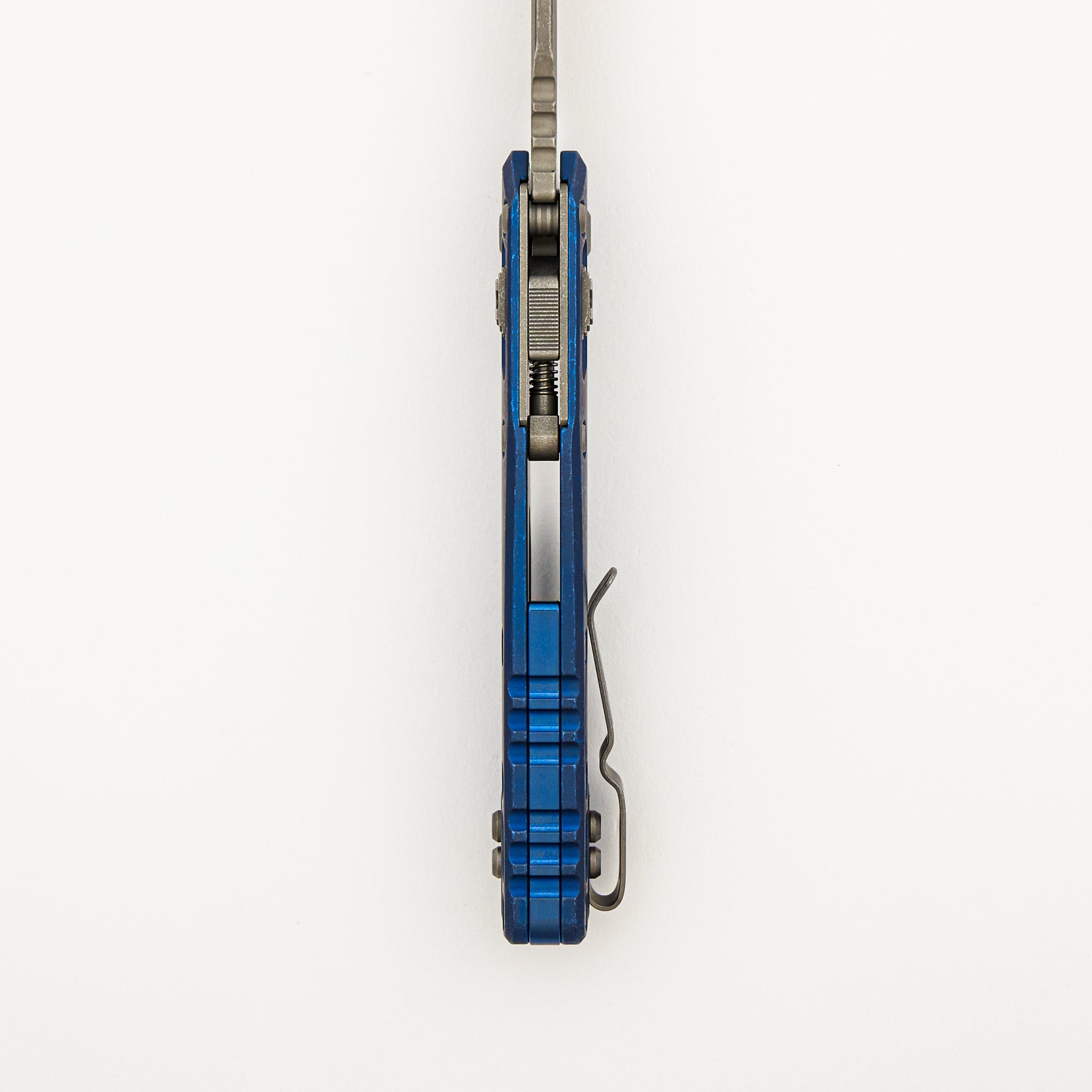 "Marfione Select" MSI - RAM-LOK - Full Serrated Apocalyptic Finish Antique Blue Anodized Slab Side Titanium W/ Blue Accent 210-12APMS2