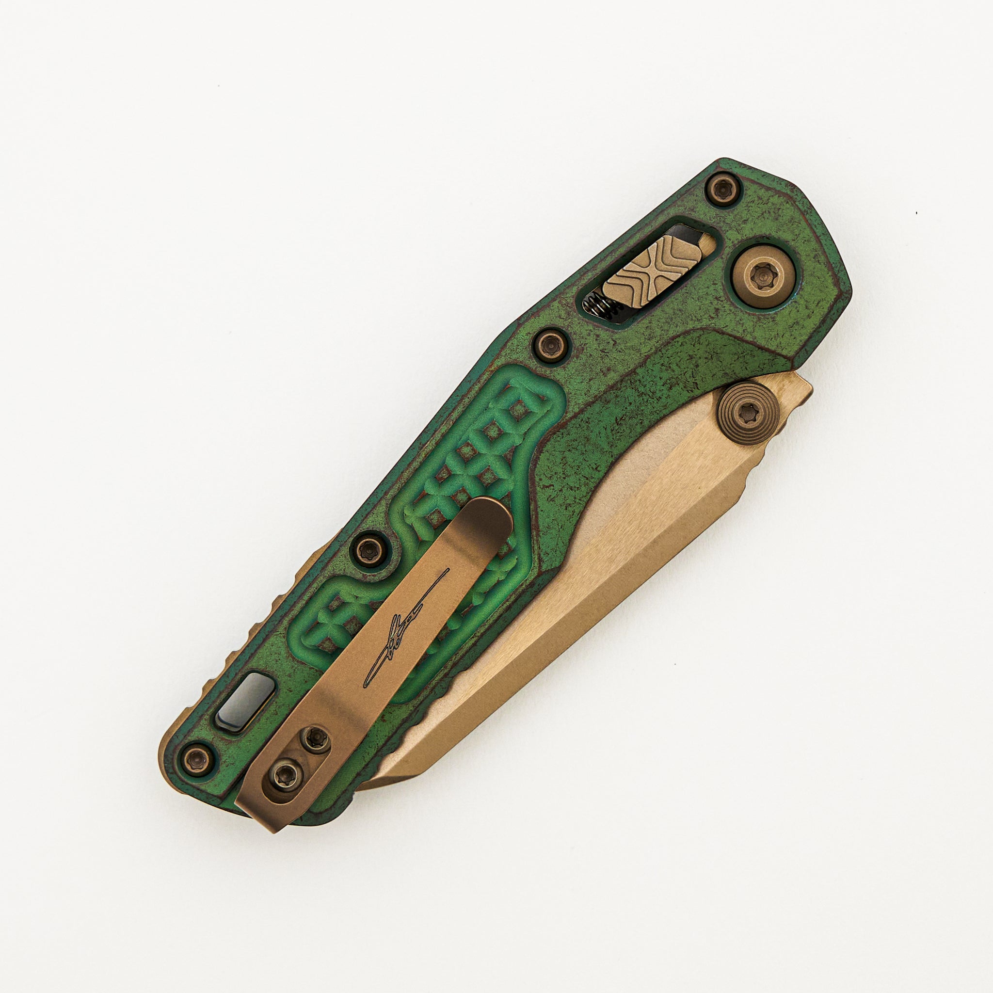 "Marfione Select" MSI Mini S/E Bronzed Stonewash Finished Antique Green Anodized Frag Pattern Titanium W/ Bronze Accent 210M-13FRMS2