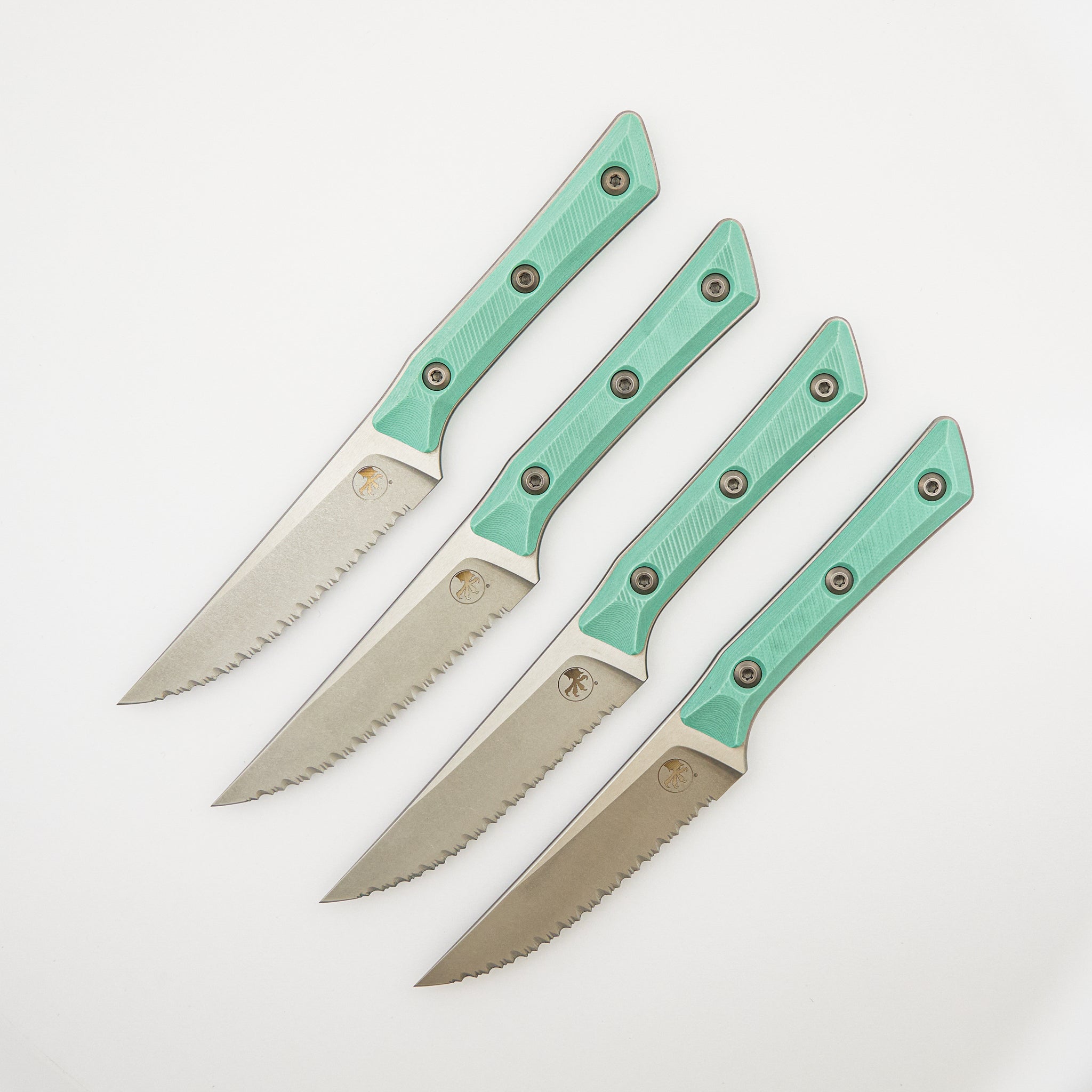 Steak Knife Set - G-10 Carribbean Blue - Stonewash Full Serrated - 3600-12 SETCA