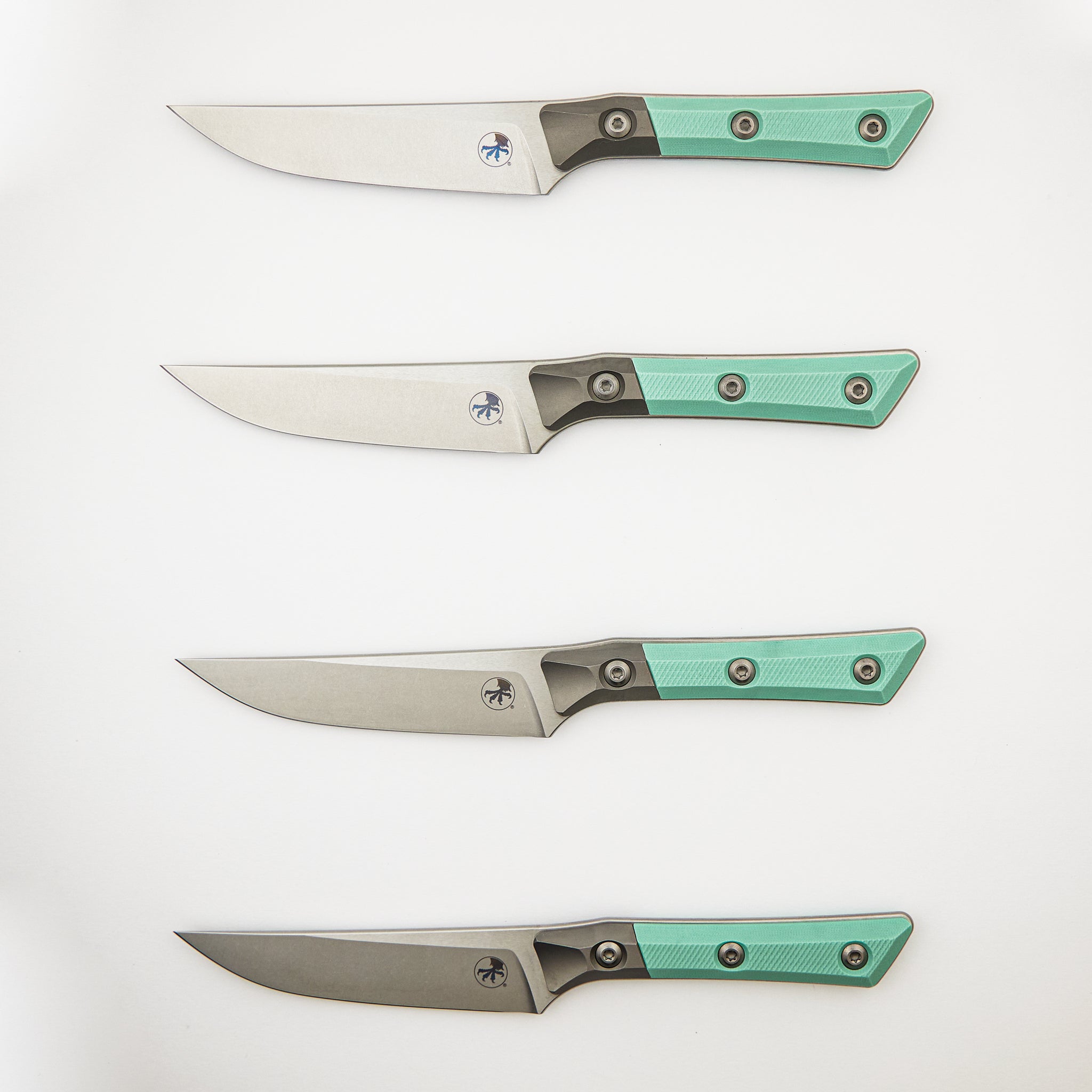 Steak Knife Set - G-10 Caribbean Blue - Bead Blast Bolster - Stonewash Standard - 3600B-10 SETCA