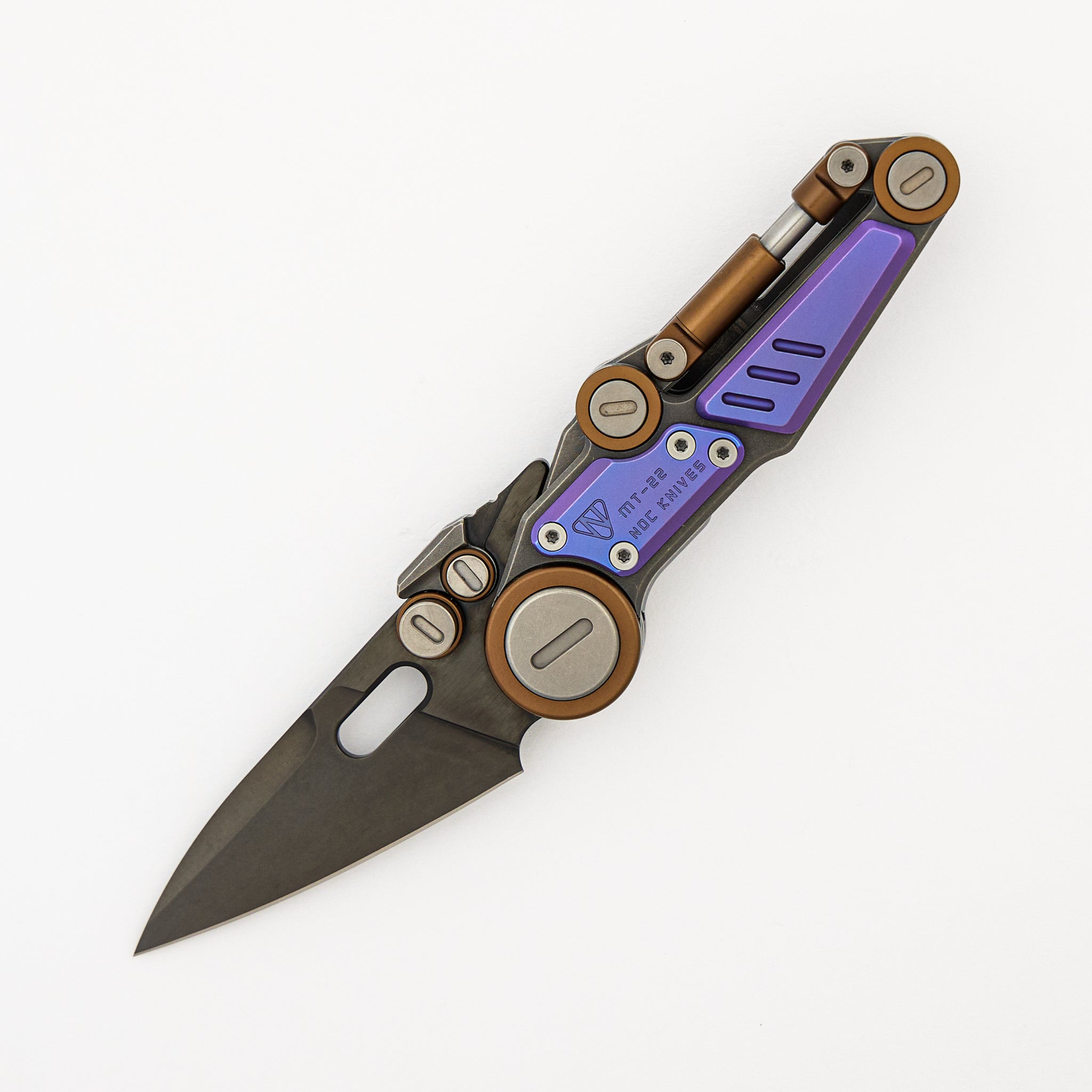 MT-22 Mini S-08 - Stonewash/Purple/Bronze Anodized Titanium Handle - Black M390 Blade