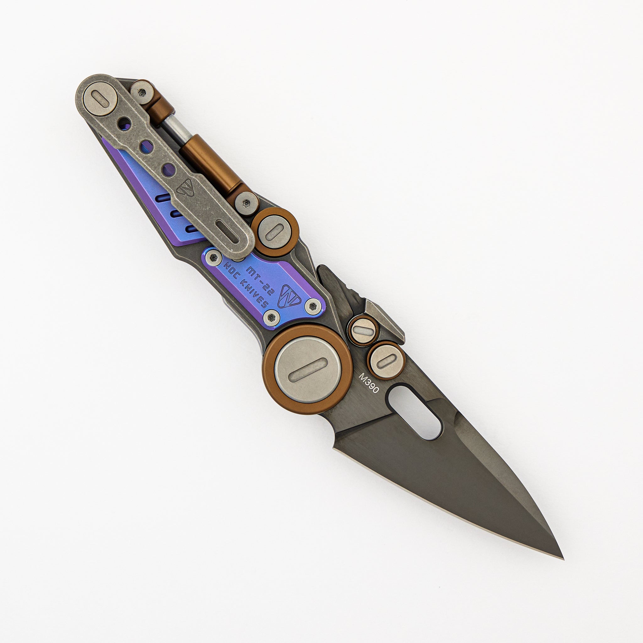 MT-22 Mini S-08 - Stonewash/Purple/Bronze Anodized Titanium Handle - Black M390 Blade