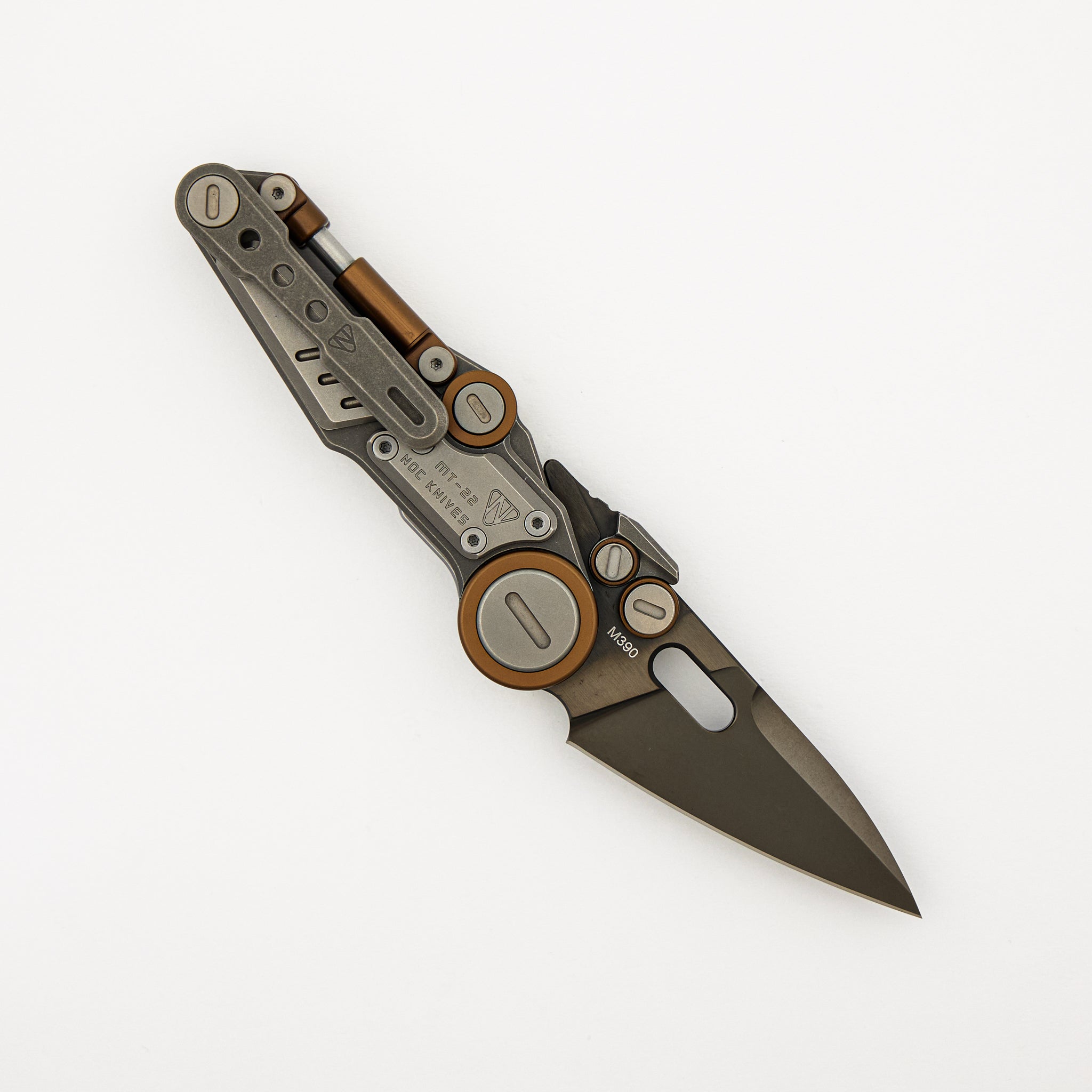 MT-22 Mini S-08 - Stonewash/Bronze Anodized Titanium Handle - Black M390 Blade