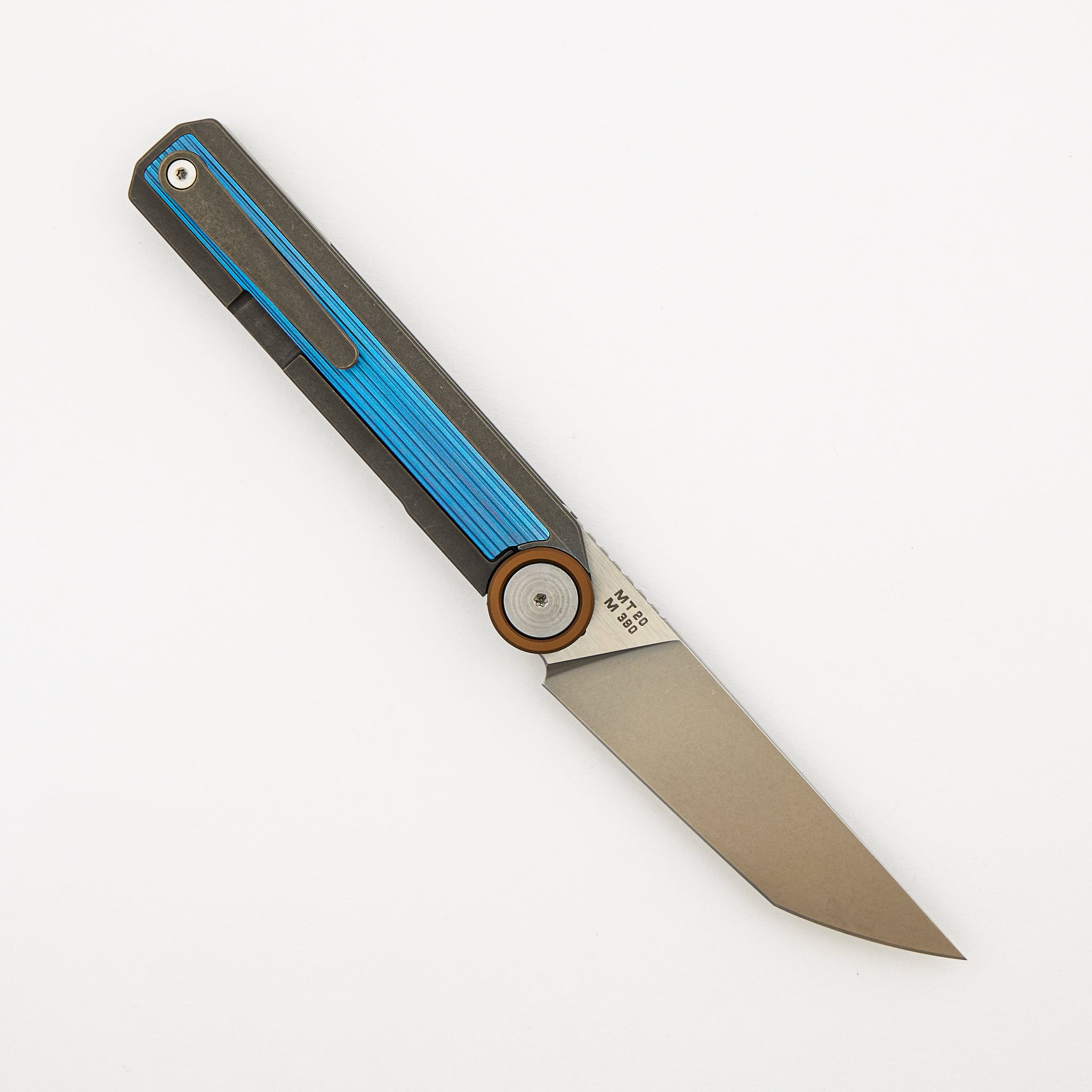 MT-20 - Stonewashed/Blue Anodized Titanium Handle - M390 Blade