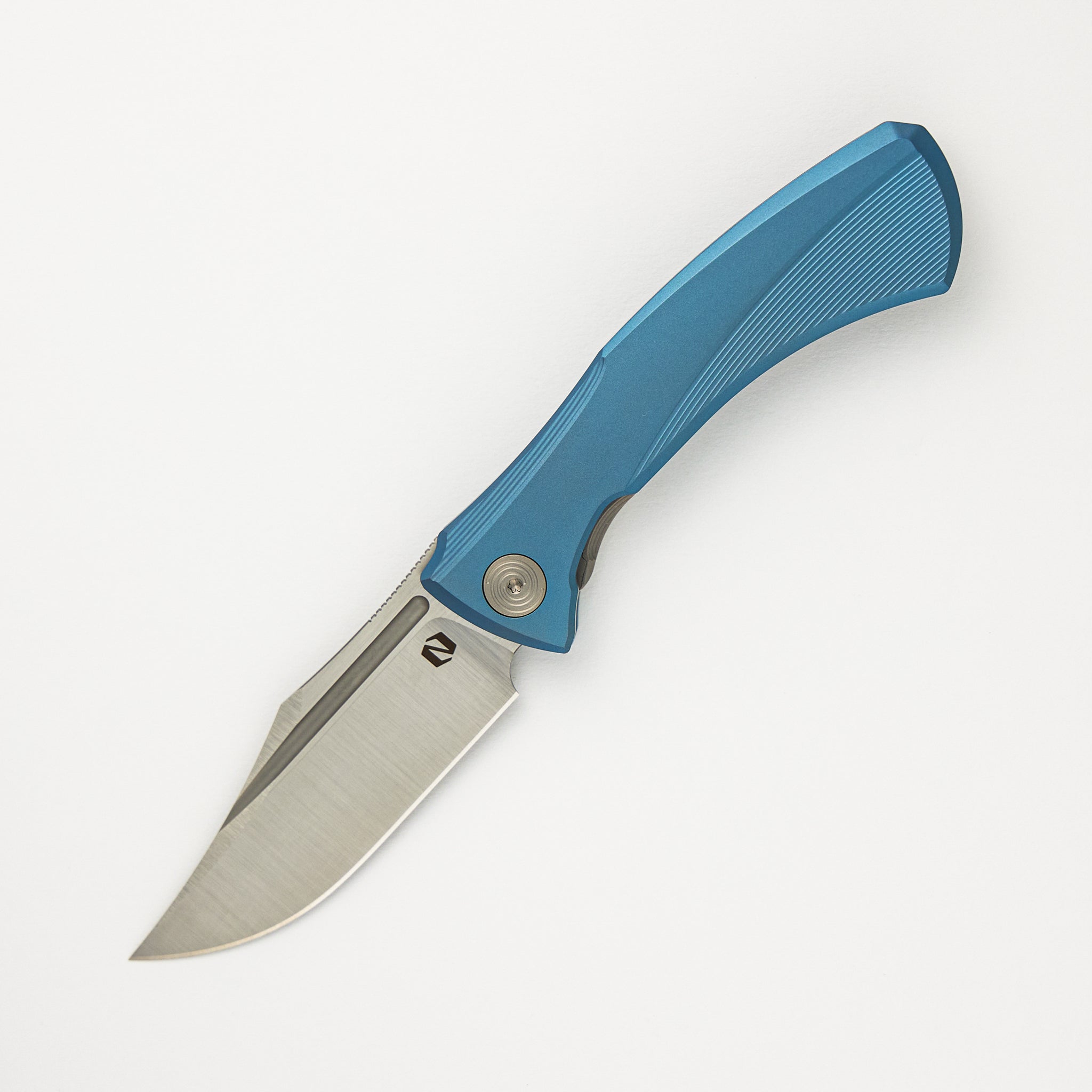 Null Knives Ghoul - Ti Blue Anodized Handle - Belt Satin S90V Blade