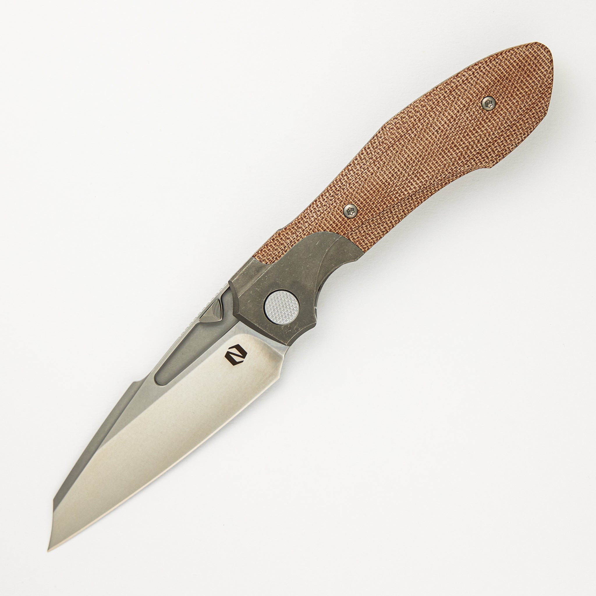 Null Knives Voodoo - Dark Stonewash Ti/Natural Micarta Handle - Stonewash M390 Blade