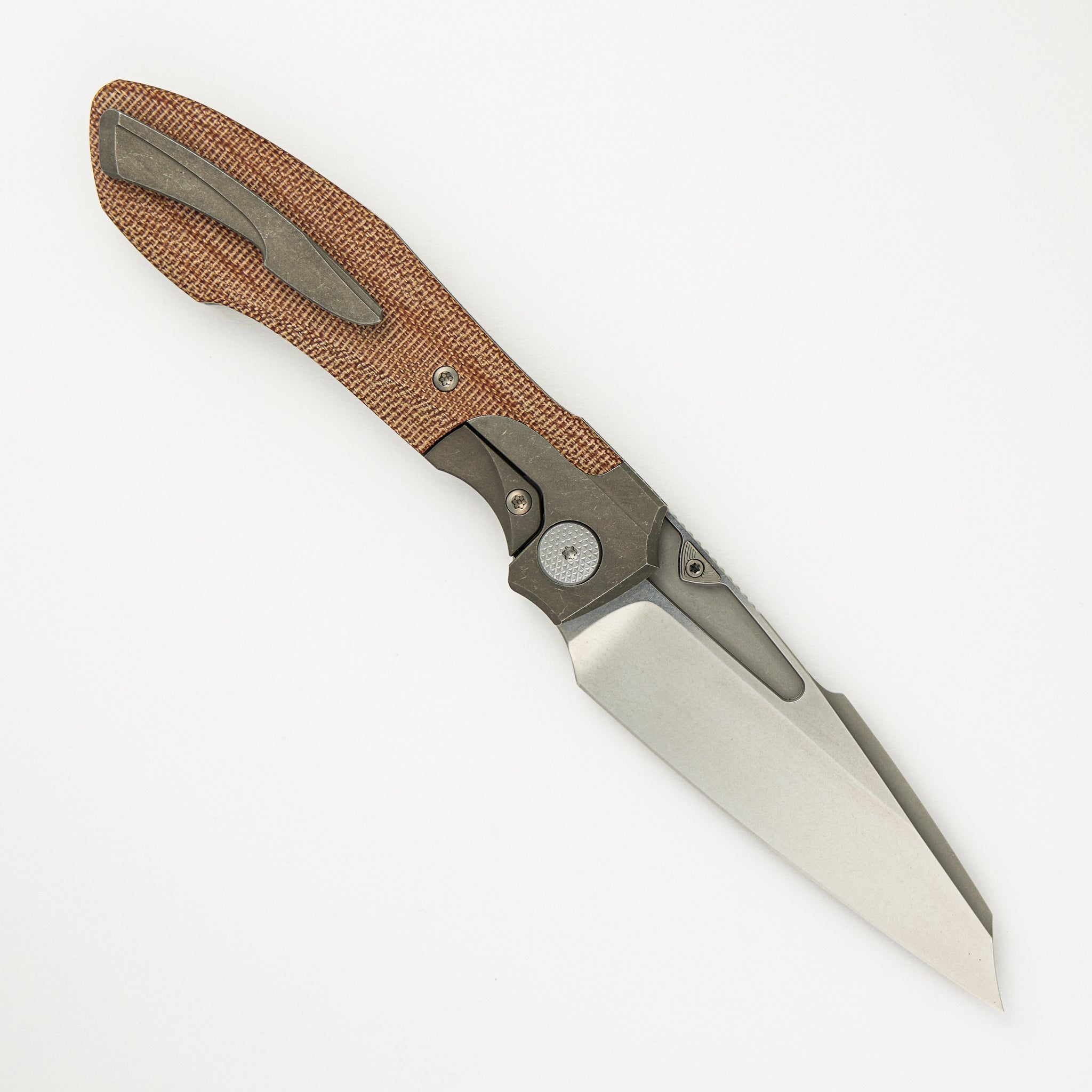 Null Knives Voodoo - Dark Stonewash Ti/Natural Micarta Handle - Stonewash M390 Blade