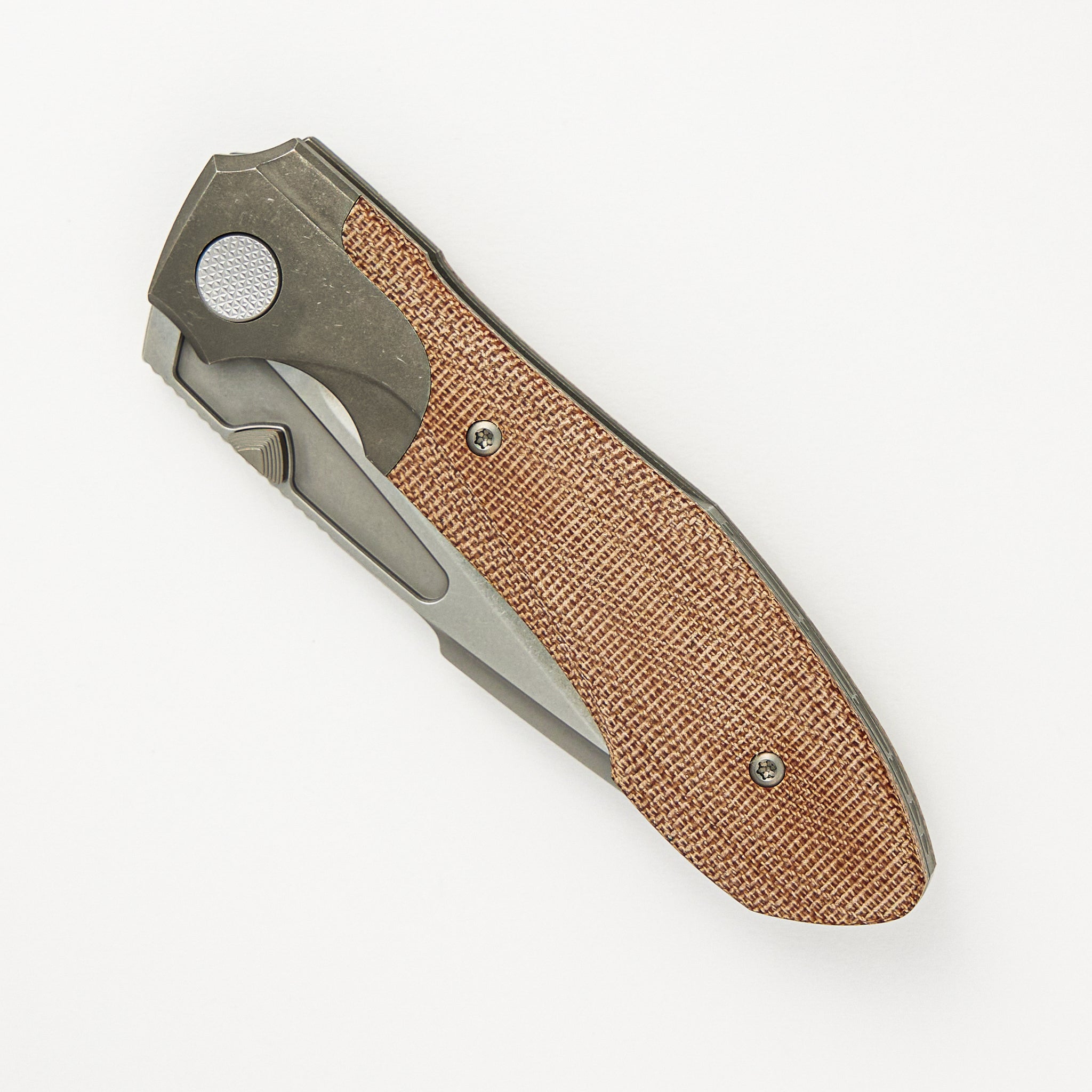 Null Knives Voodoo - Dark Stonewash Ti/Natural Micarta Handle - Stonewash M390 Blade