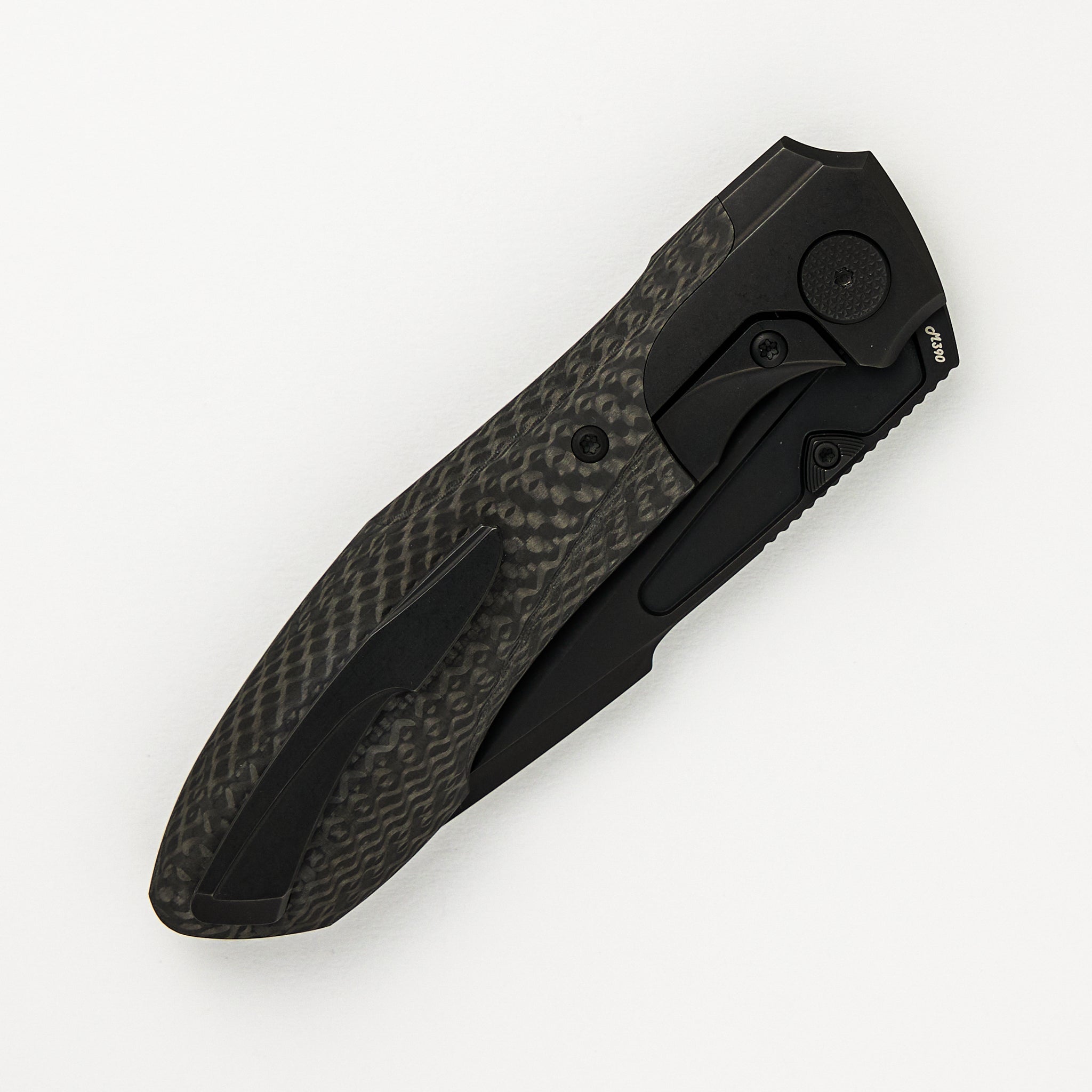 Null Knives Voodoo - Black PVD/Light Stonewash Ti/Weave Carbon Fiber Handle - Black PVD/Light Stonewash M390 Blade