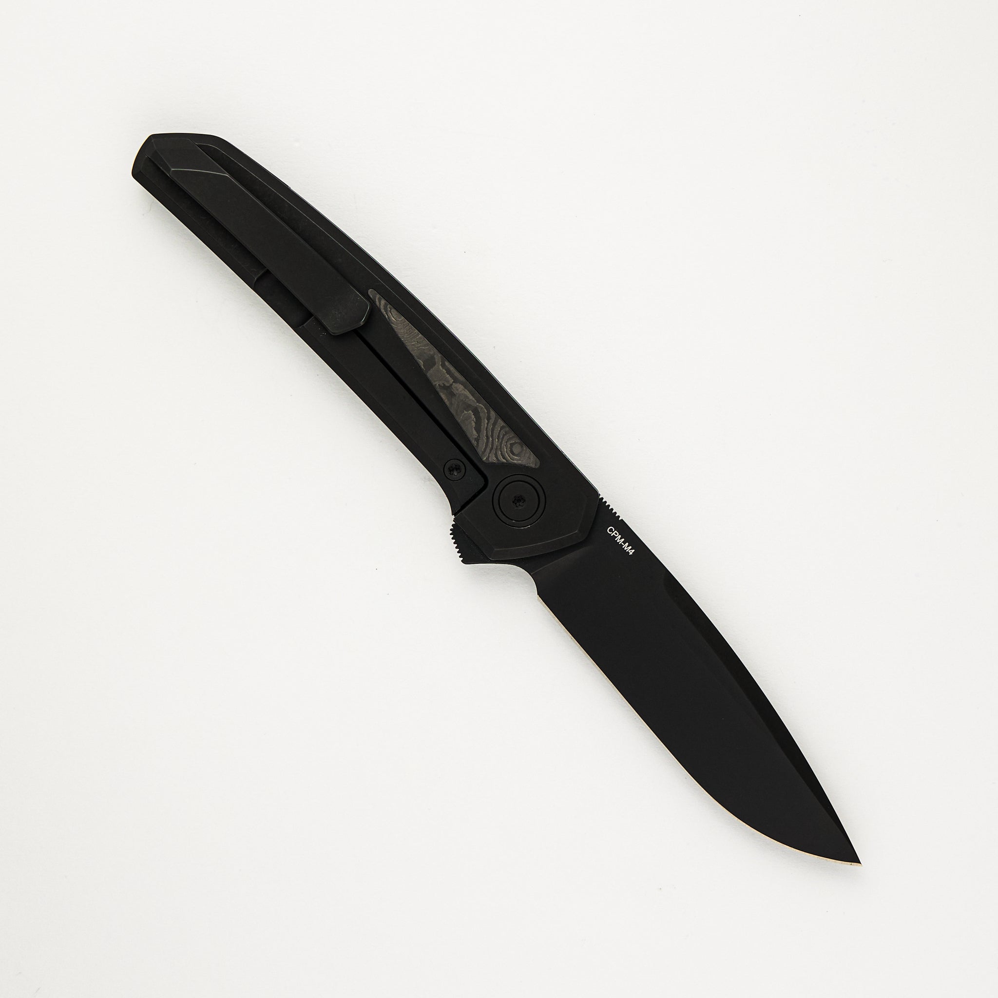 Pena-X Series Cobra - Black PVD Titanium Handle W/ Black Dunes Carbon Fiber Inlays - Black PVD CPM-M4 Blade