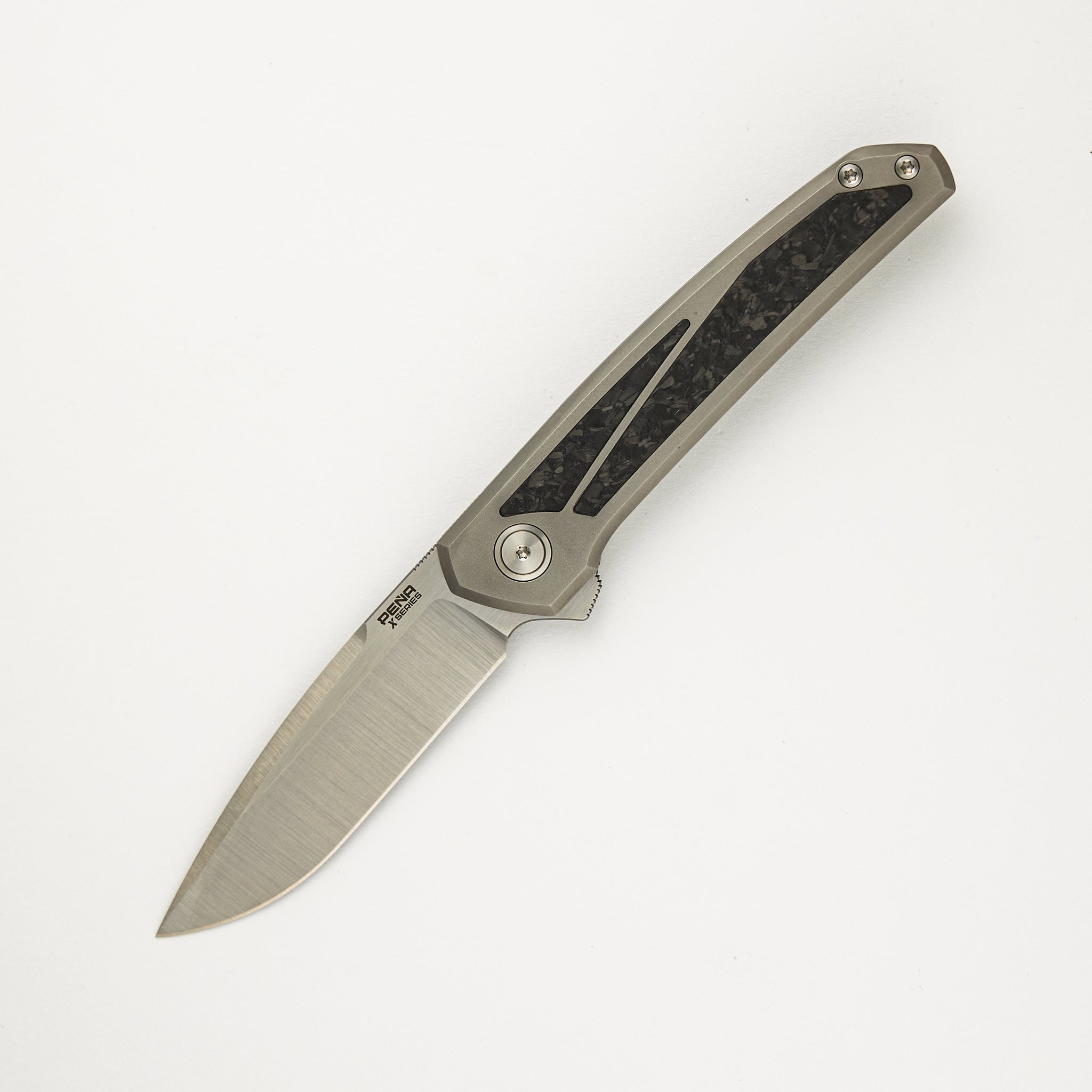 Pena-X Series Cobra - Titanium Handle W/ Marbled Carbon Fiber Inlays - Belt Satin CPM-M4 Blade