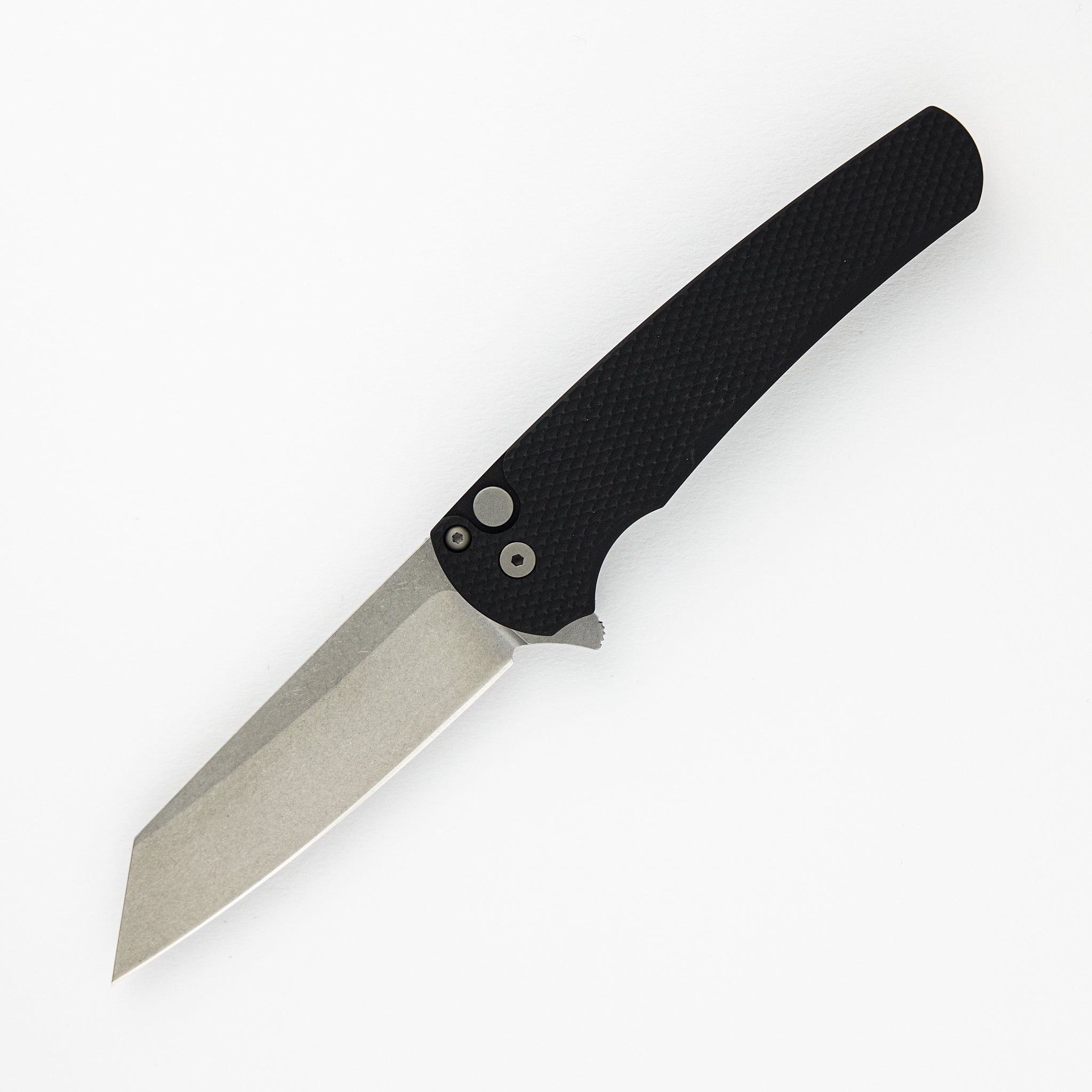 Pro-Tech Knives Malibu Flipper – Textured Black Aluminum Scales- 20CV Stonewashed Reverse Tanto Blade