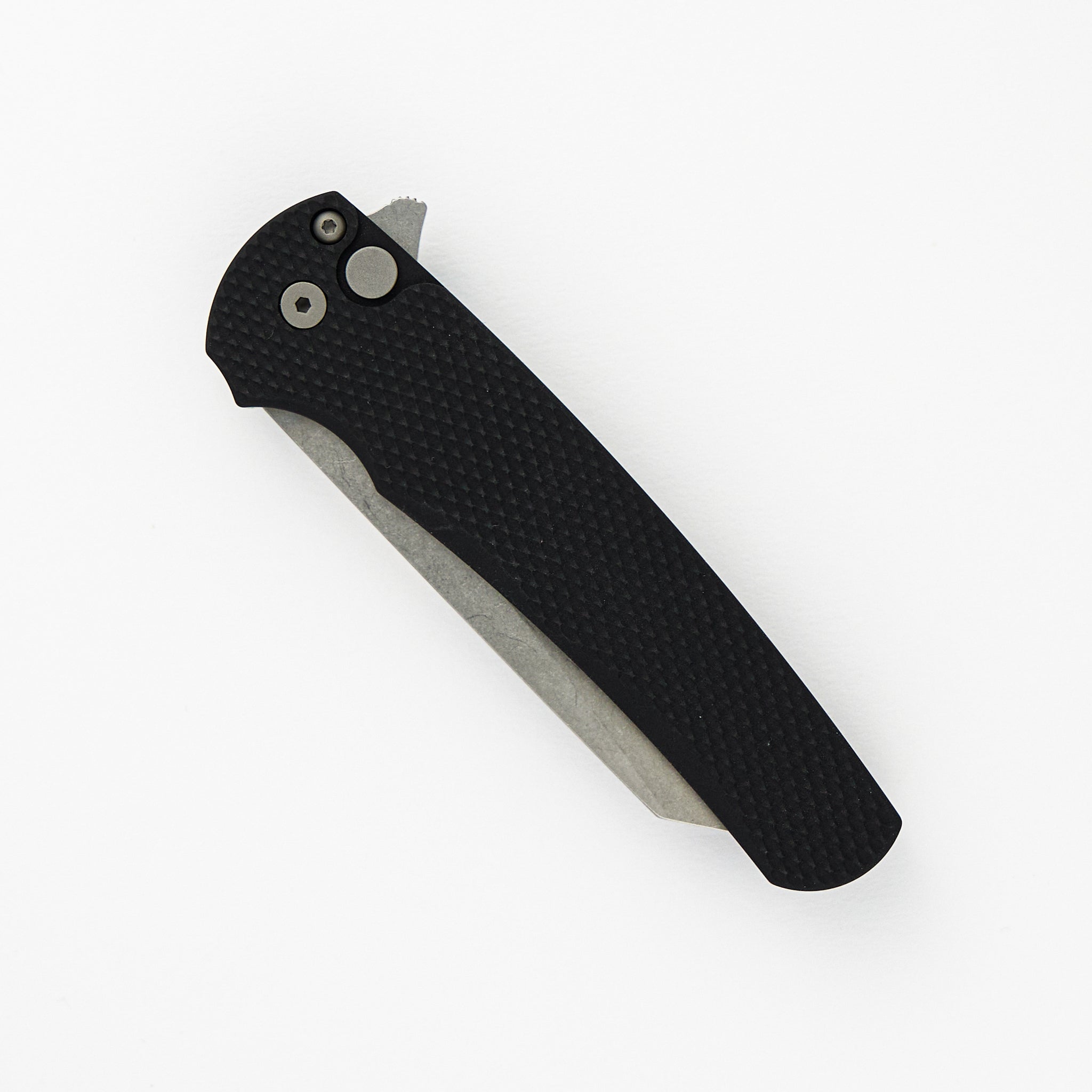 Pro-Tech Knives Malibu Flipper – Textured Black Aluminum Scales- 20CV Stonewashed Reverse Tanto Blade